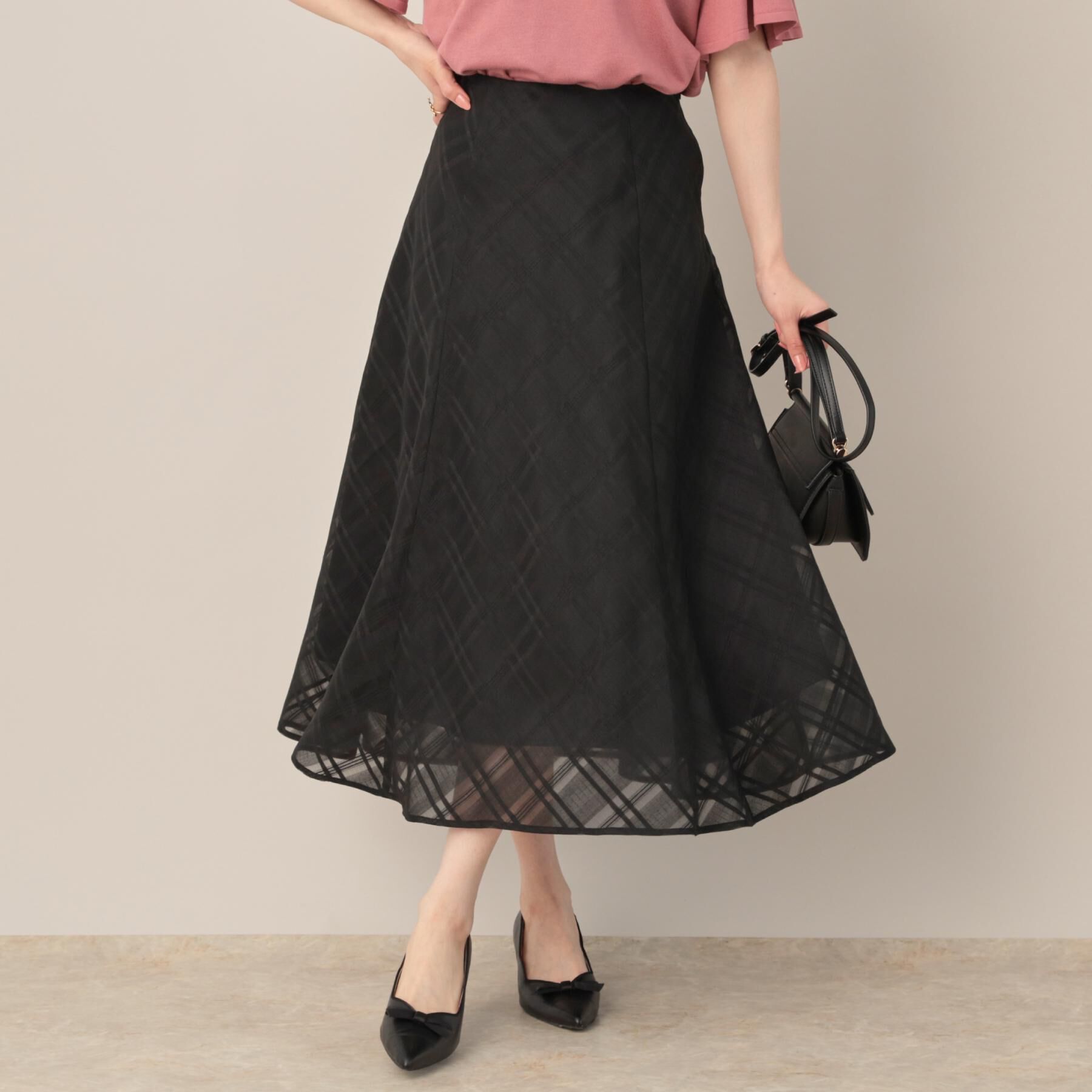 Couture broach「【美シルエット・通勤】シアーチェックオーガンジースカート」|スカート|