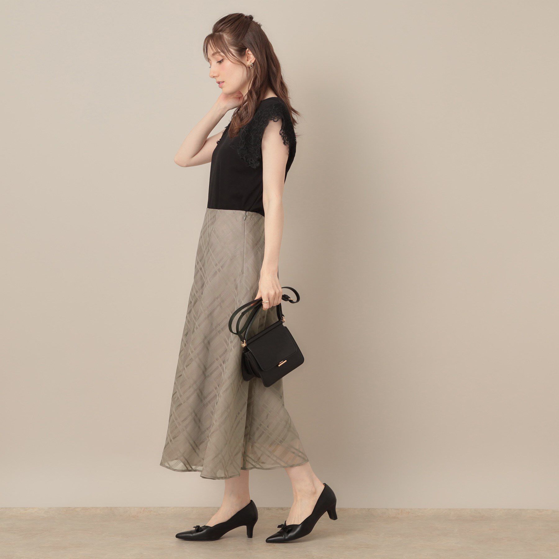 Couture broach「【美シルエット・通勤】シアーチェックオーガンジースカート」|スカート|