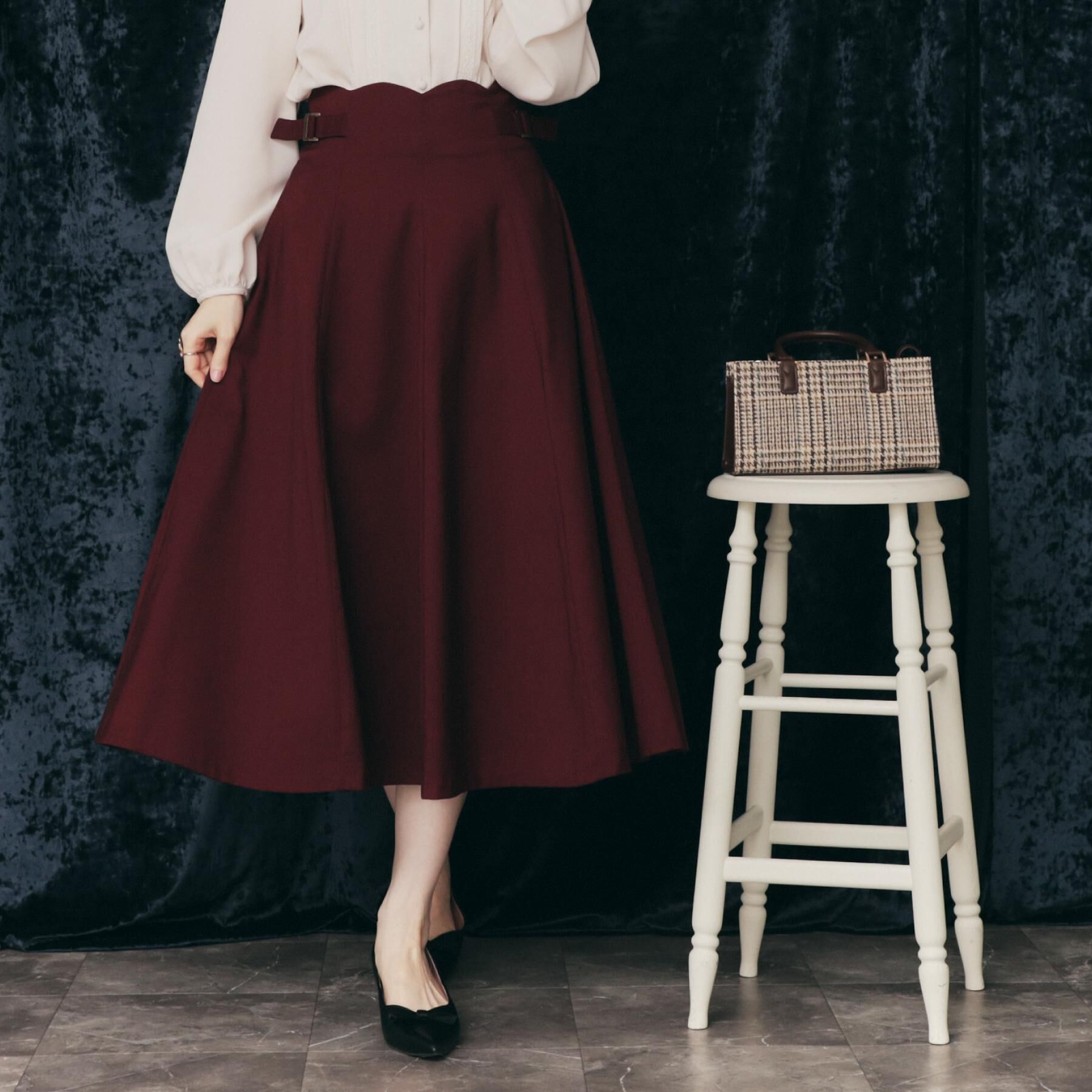 Couture broach「【大人可愛い・通勤】スカラウエスト サイドベルト パネルスカート」|スカート|ボルドー(064)