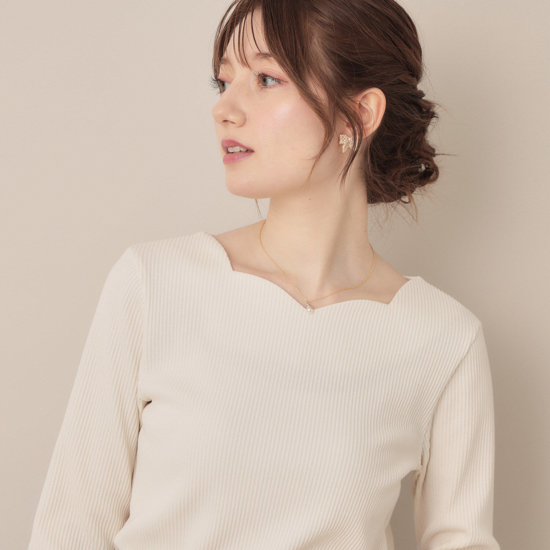 Couture broach「【マシンウォッシャブル・通勤・大人可愛い】ハートネックテレコプルオーバー」|Tシャツ・カットソー|オフホワイト(003