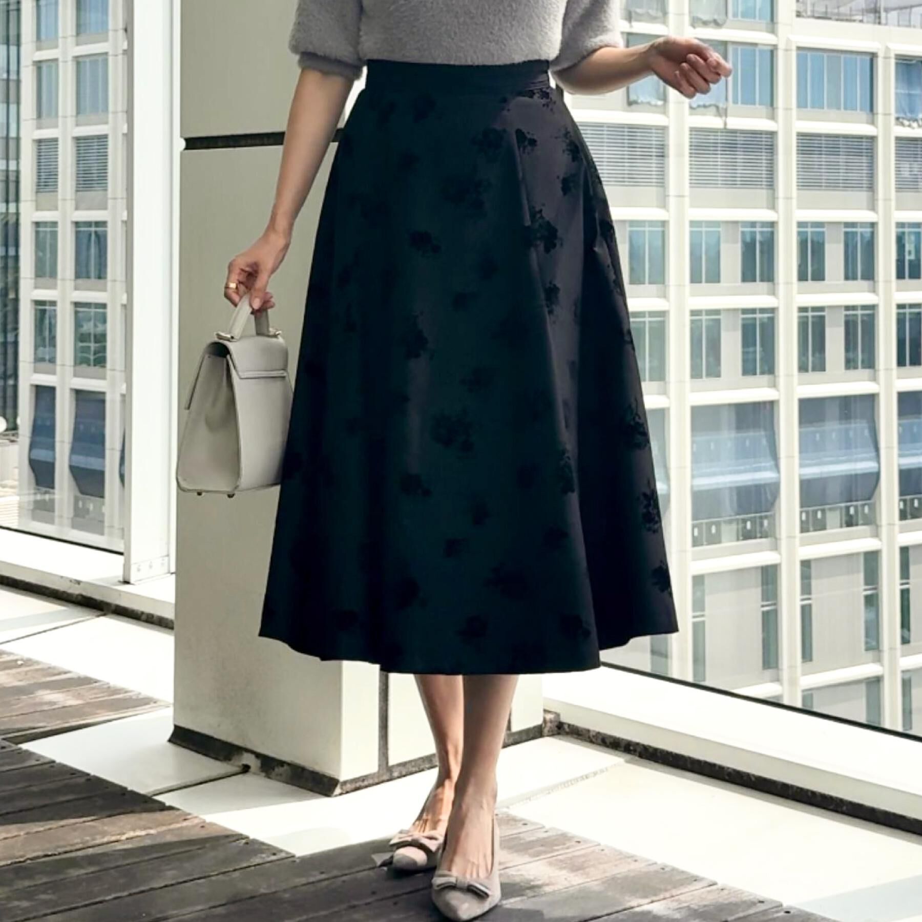 Couture broach「【美シルエット・通勤】フロッキーフラワープリントスカート」|スカート|