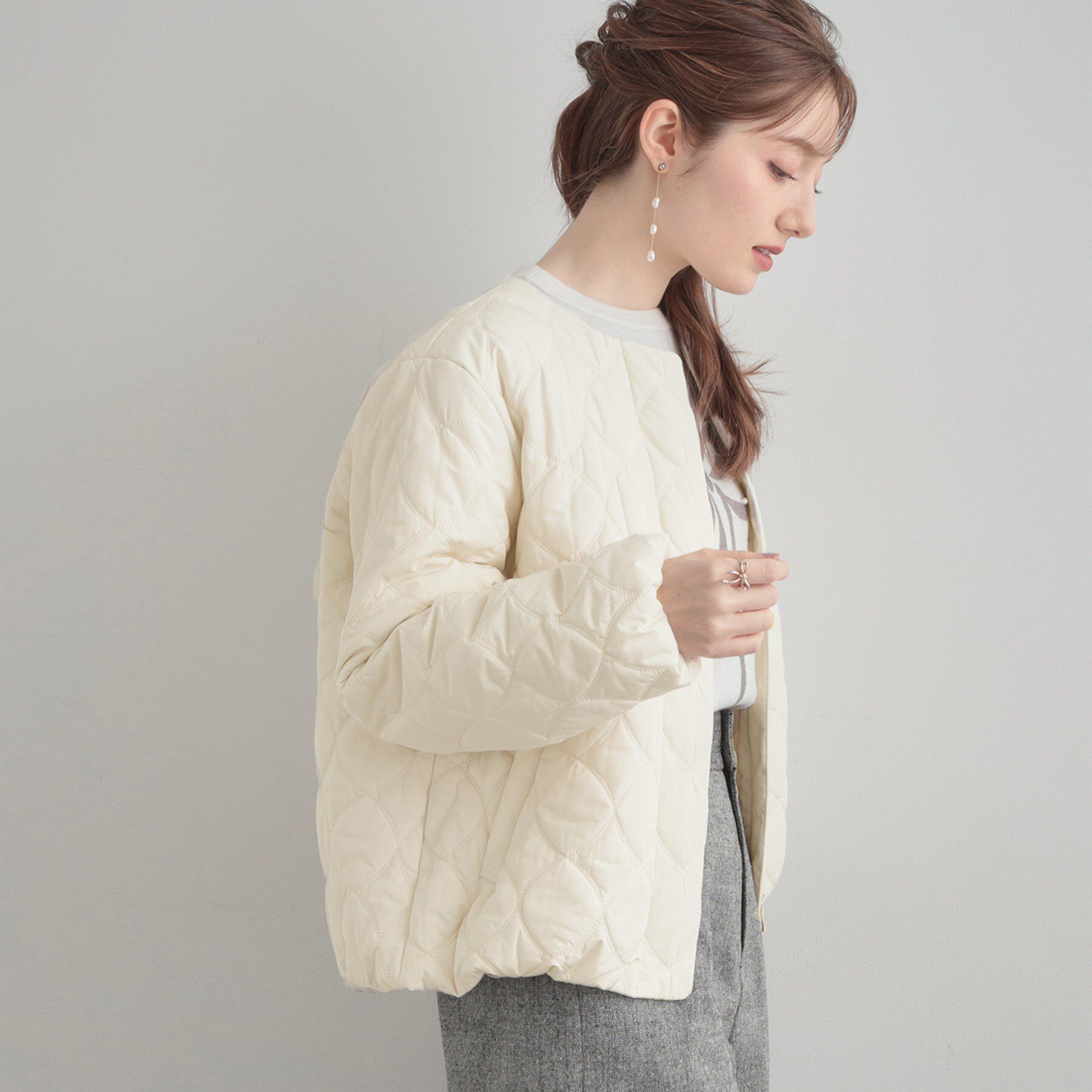 Couture broach「【撥水・大人可愛い】リボンキルティングジャケット」|ブルゾン・スタジャン|