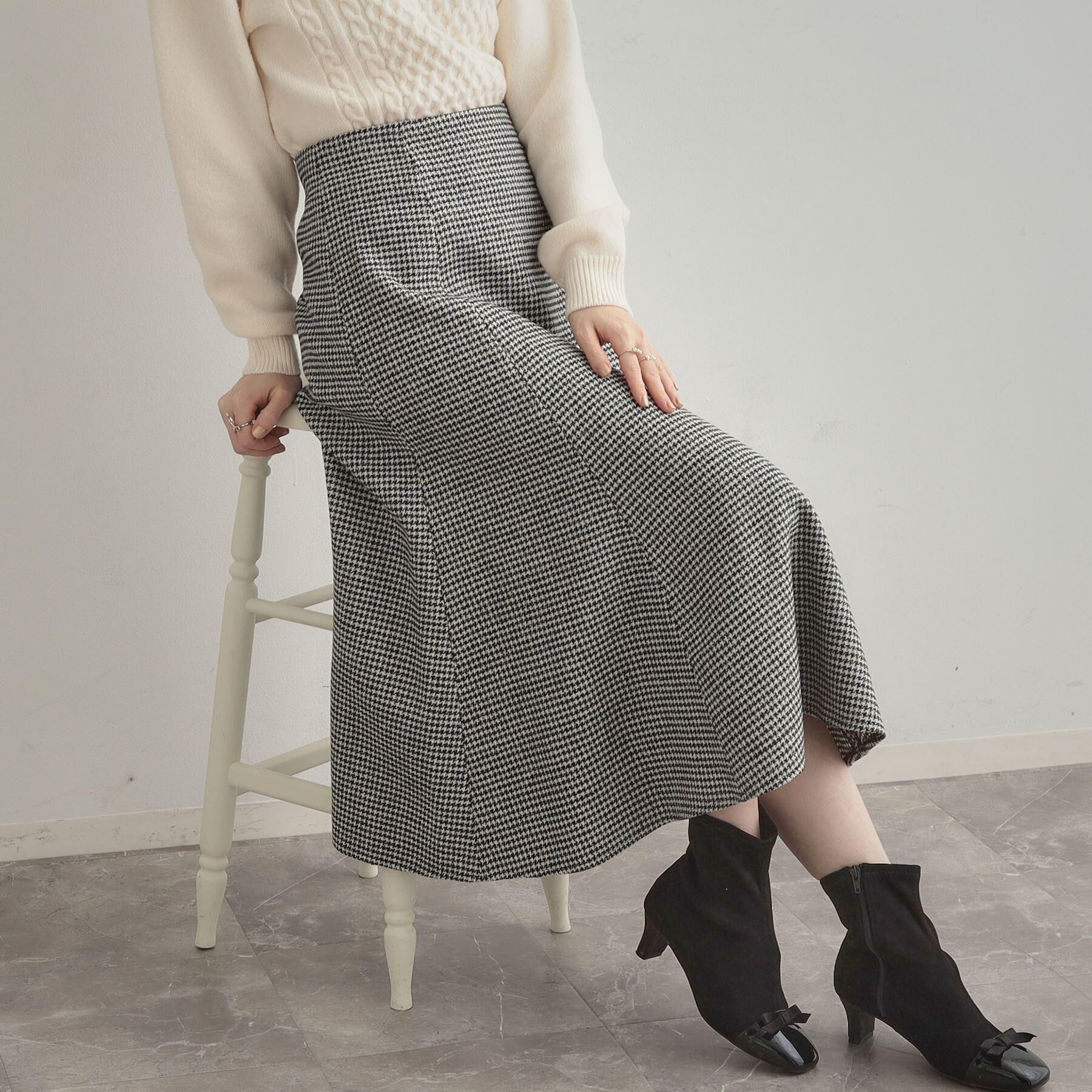 Couture broach「【クラシカル・パッと目を惹く】ラメ千鳥 マーメイド フレアスカート」|スカート|ブラック(219)