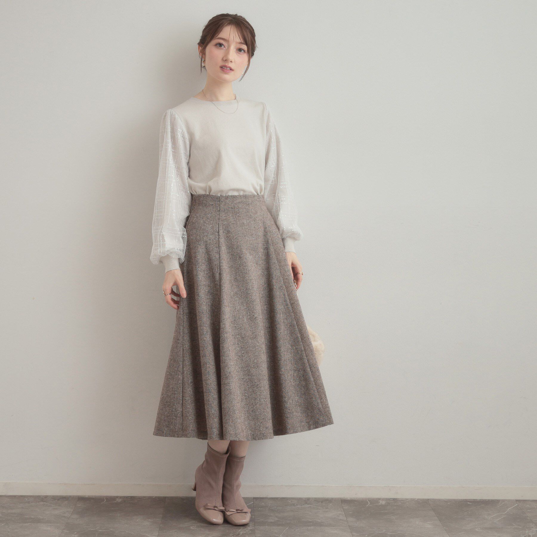 Couture broach「【通勤・大人上品】ラメツイード フレアスカート」|スカート|