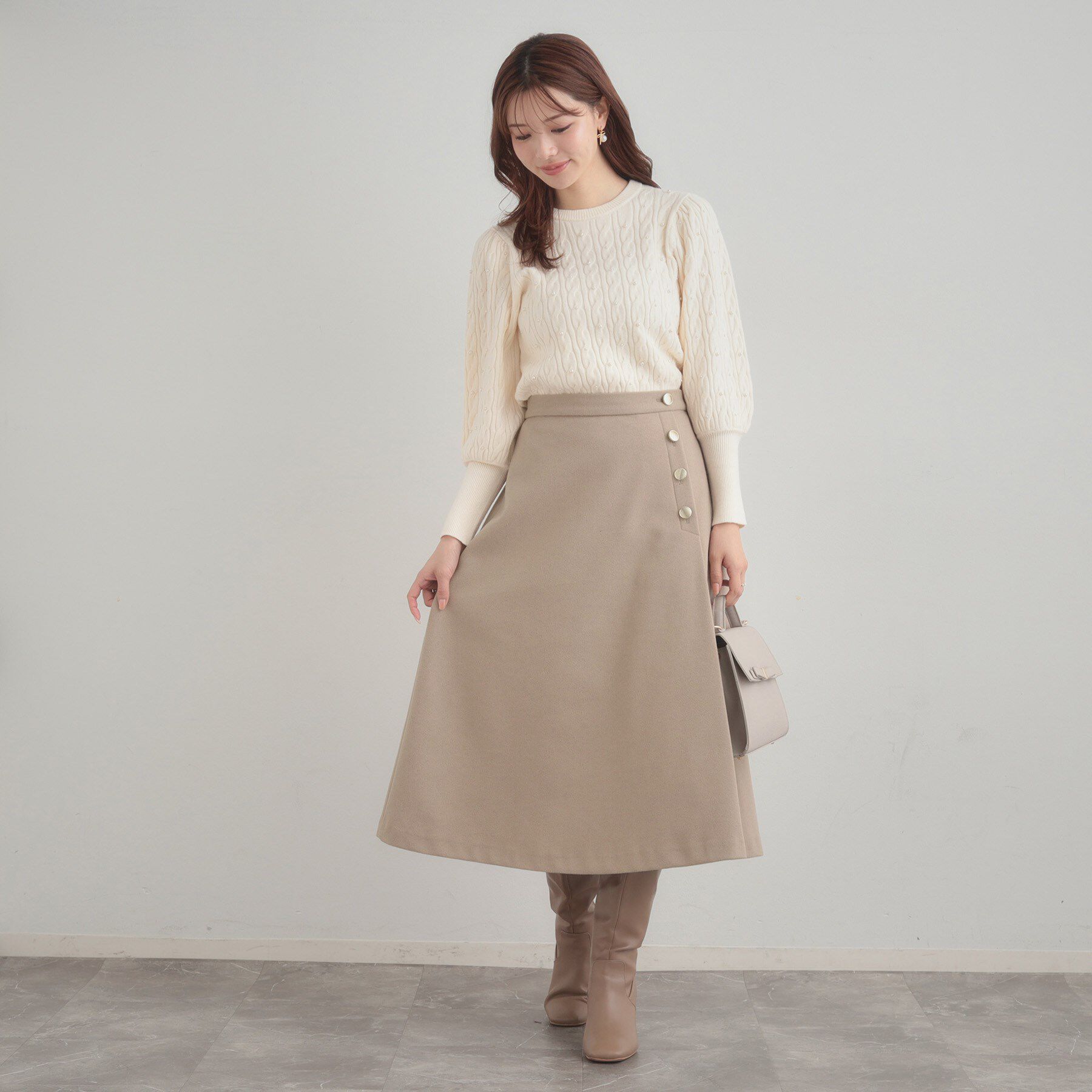 Couture broach「【通勤/金ボタン】フェイクウール ポンチスカート」|スカート|