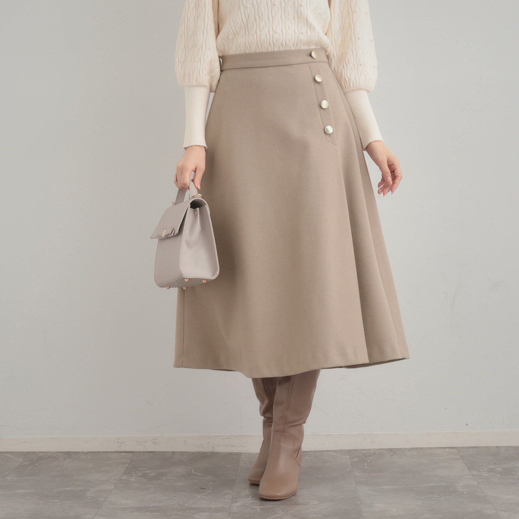 Couture broach「【通勤/金ボタン】フェイクウール ポンチスカート」|スカート|