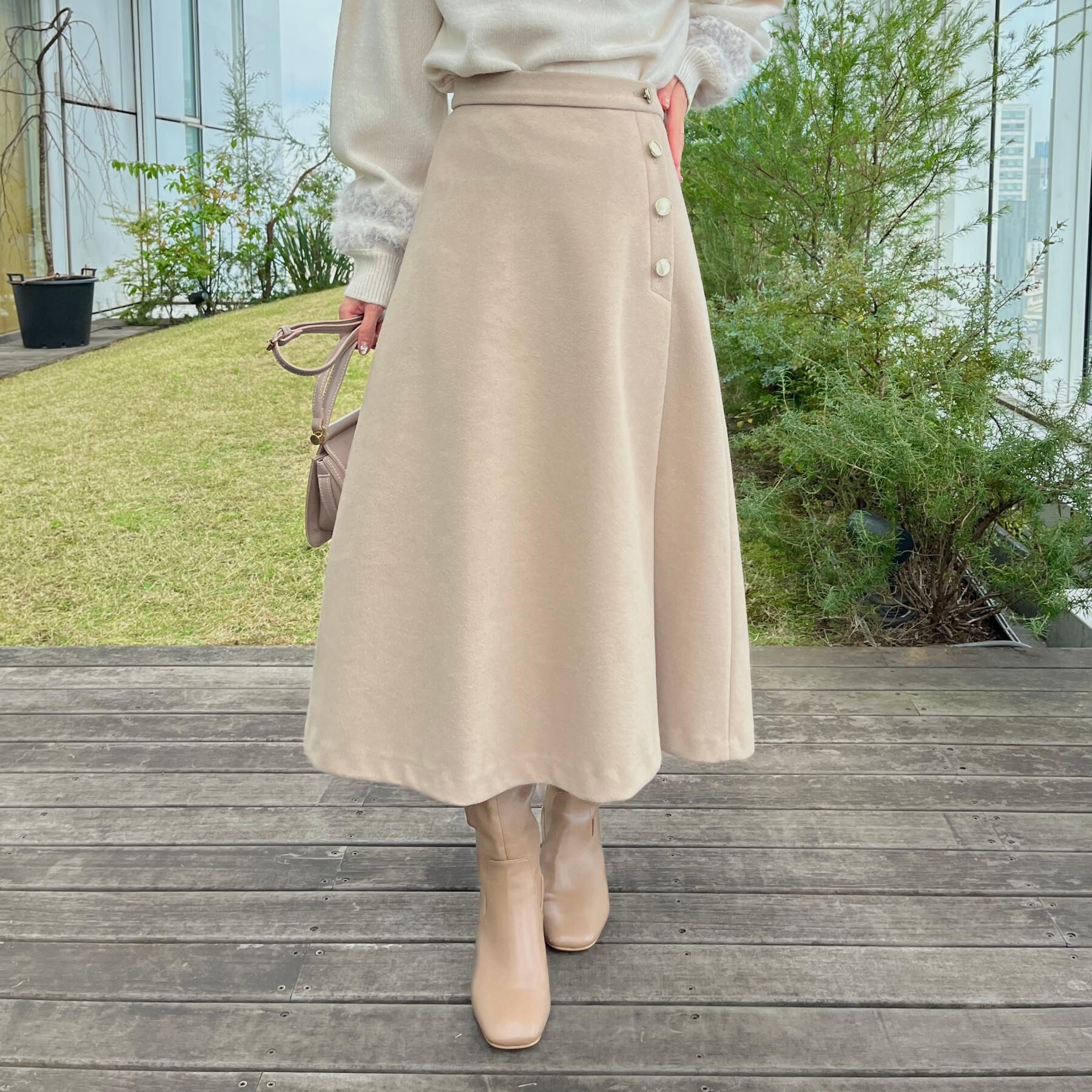 Couture broach「【通勤/金ボタン】フェイクウール ポンチスカート」|スカート|