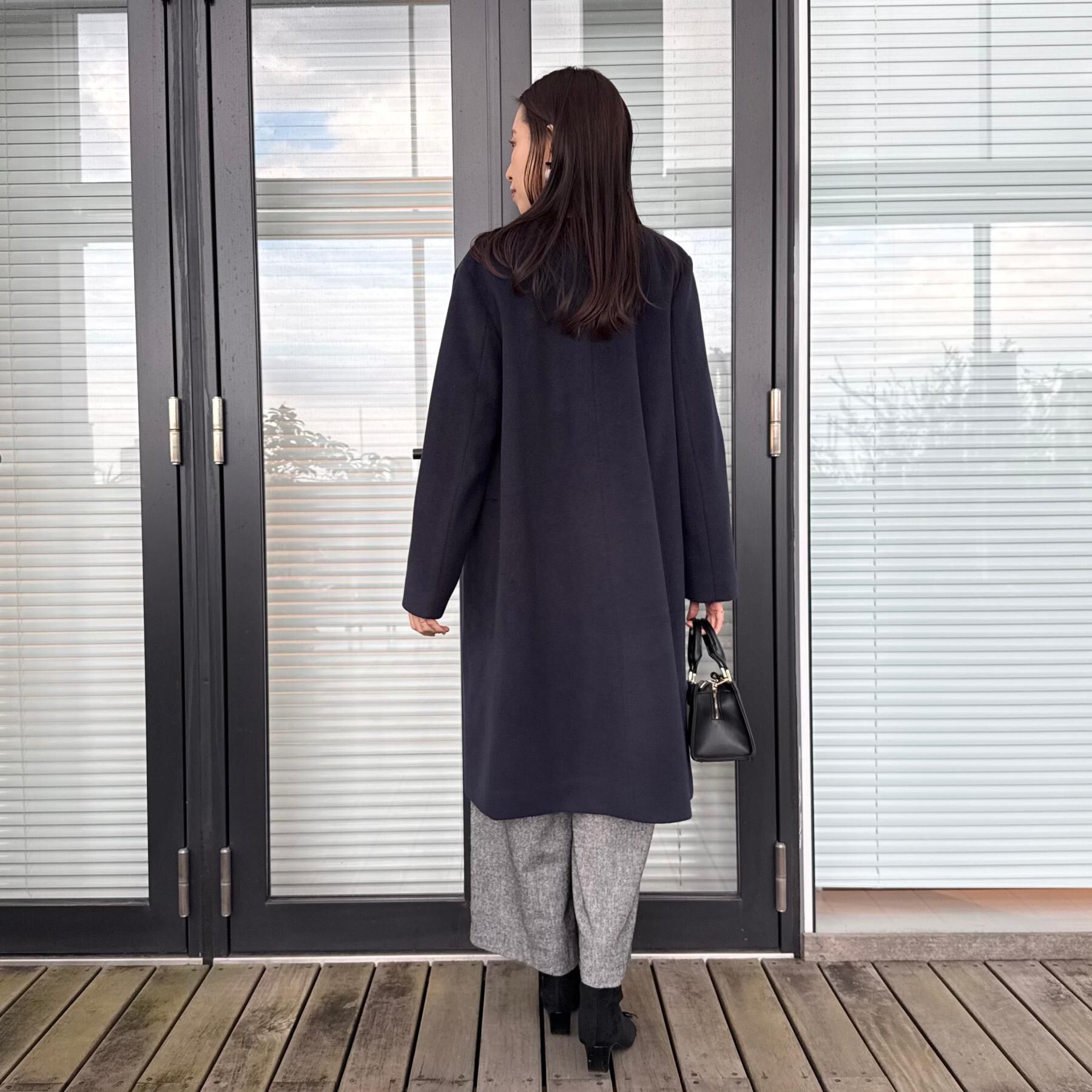 Couture broach「【通勤/ビジューブローチ付き】ノーカラー ロングコート」|ノーカラーコート|