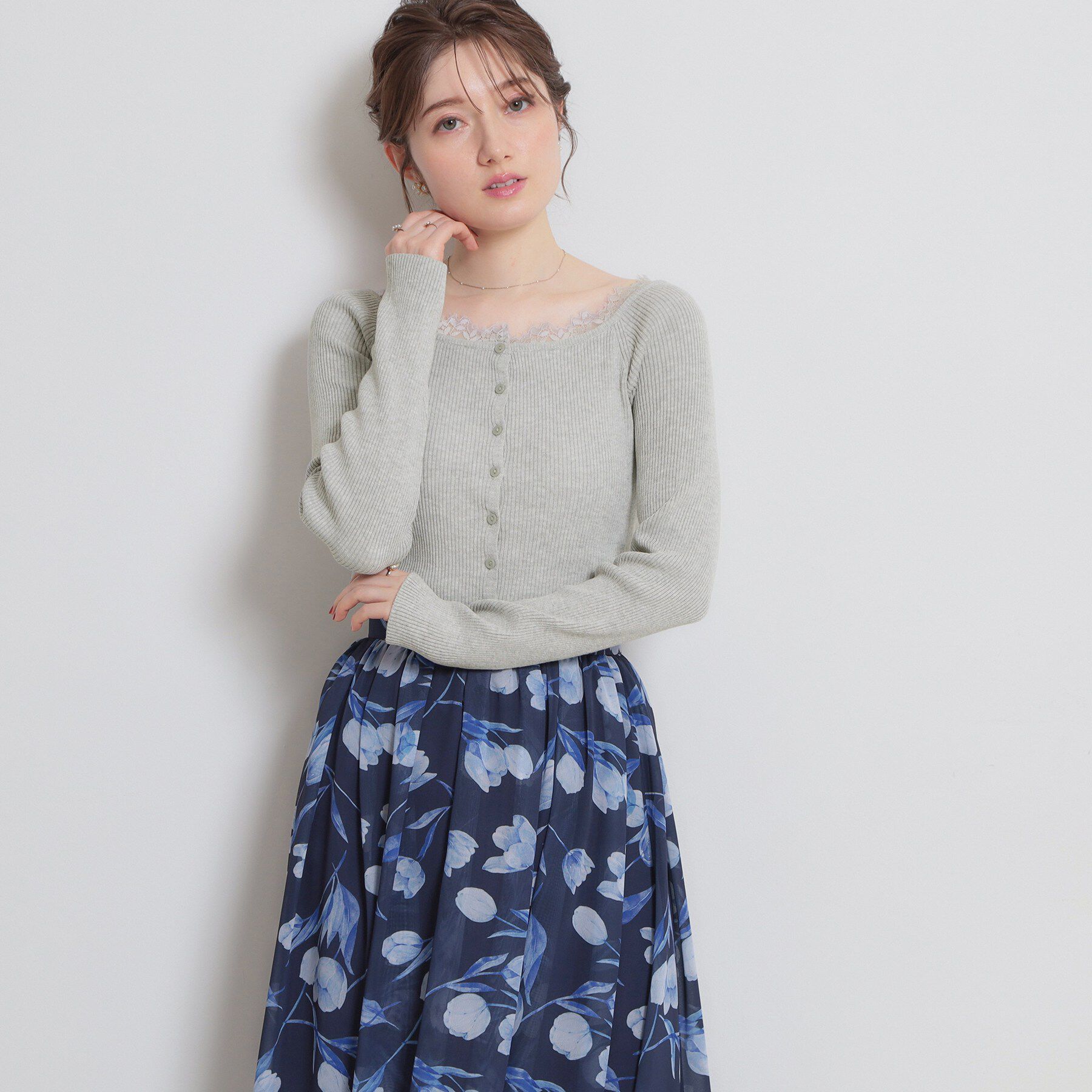 Couture broach「前後2WAY衿レースカーディガン」|カーディガン|