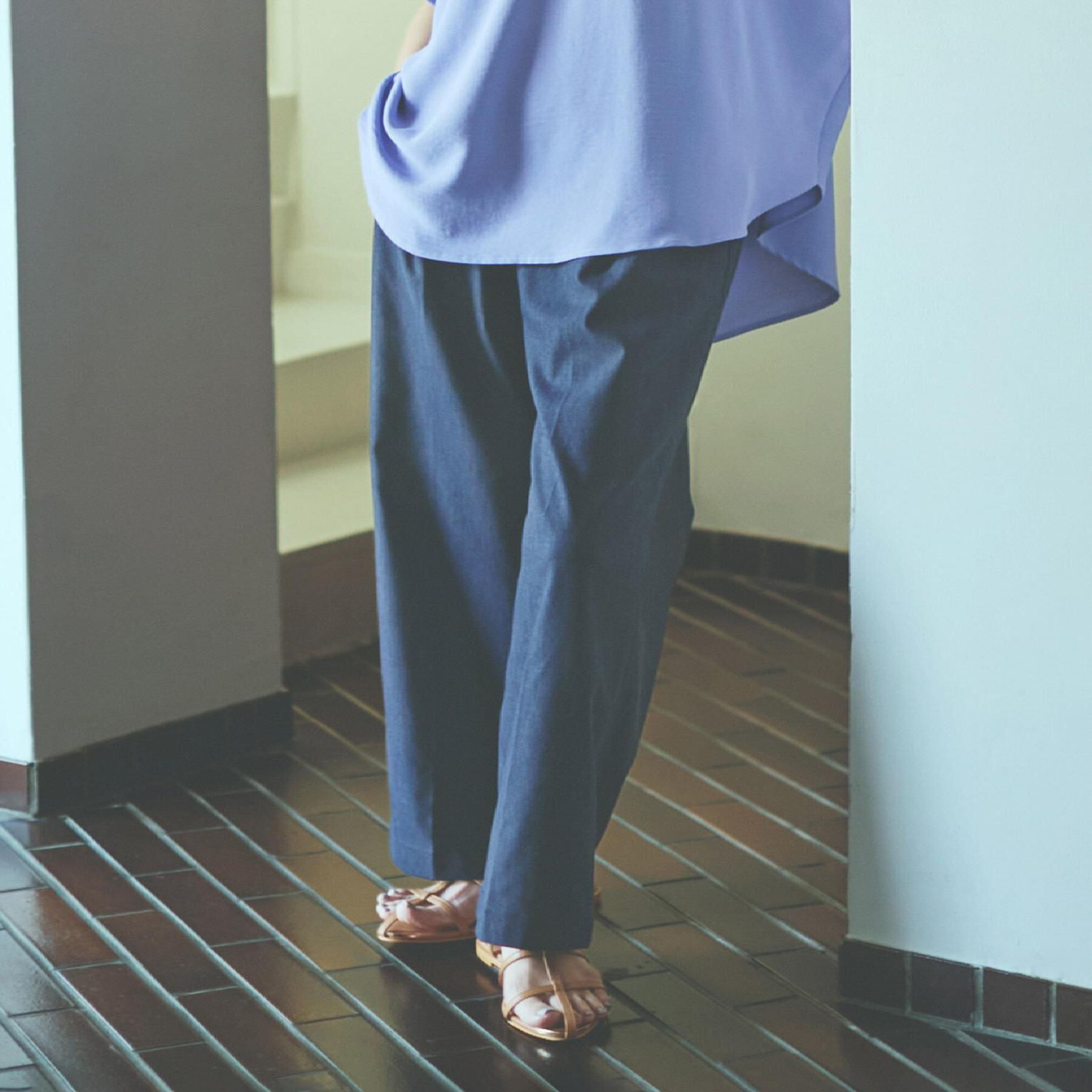 THE SHOP TK「【XS-XLサイズ/ラクに穿ける】ハイパーストレッチワイドパンツ/接触冷感/洗える」|その他|ネイビー(094)