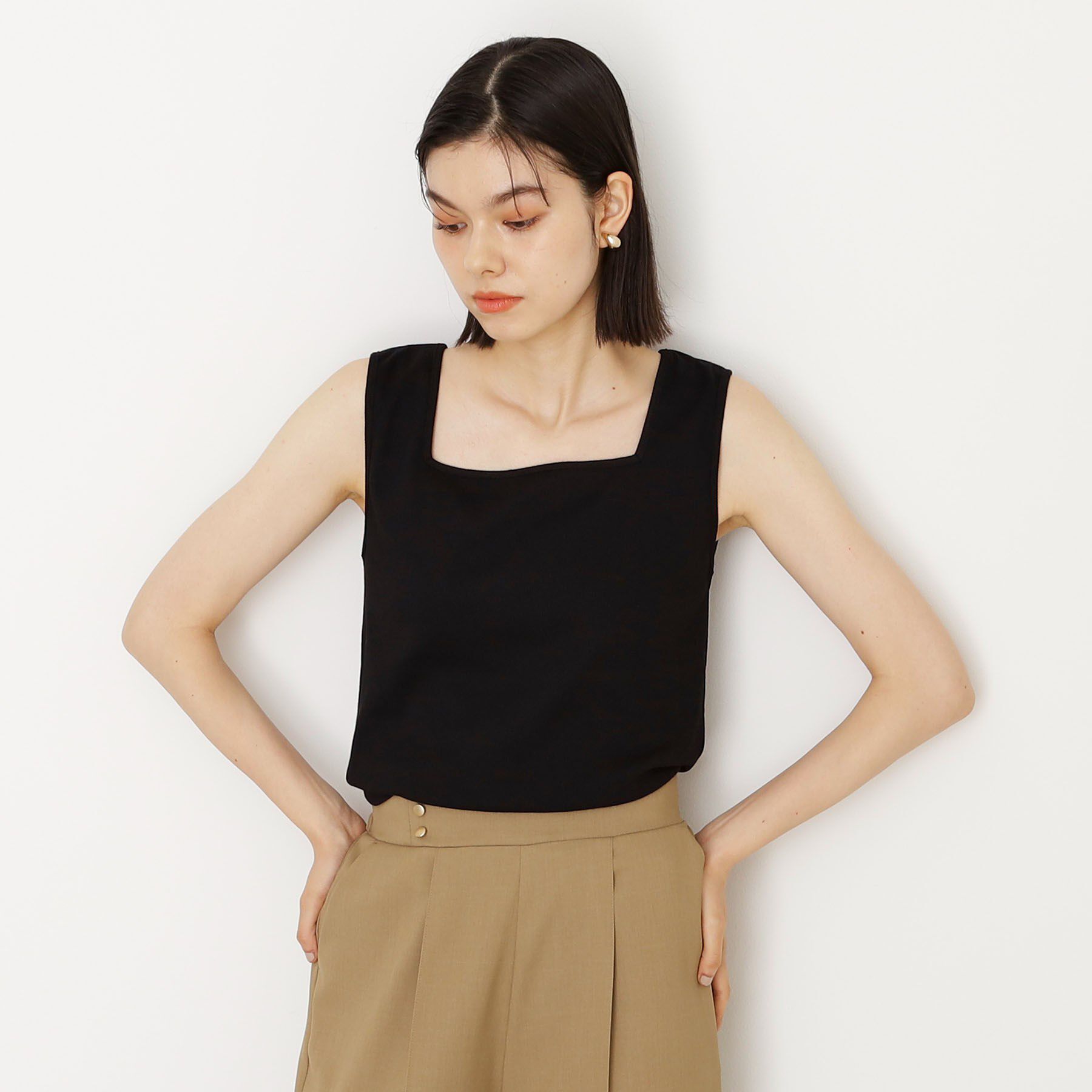 THE SHOP TK「【ひんやり】前後2WAY スクエアタンクトップ」|キャミソール|ブラック(019)