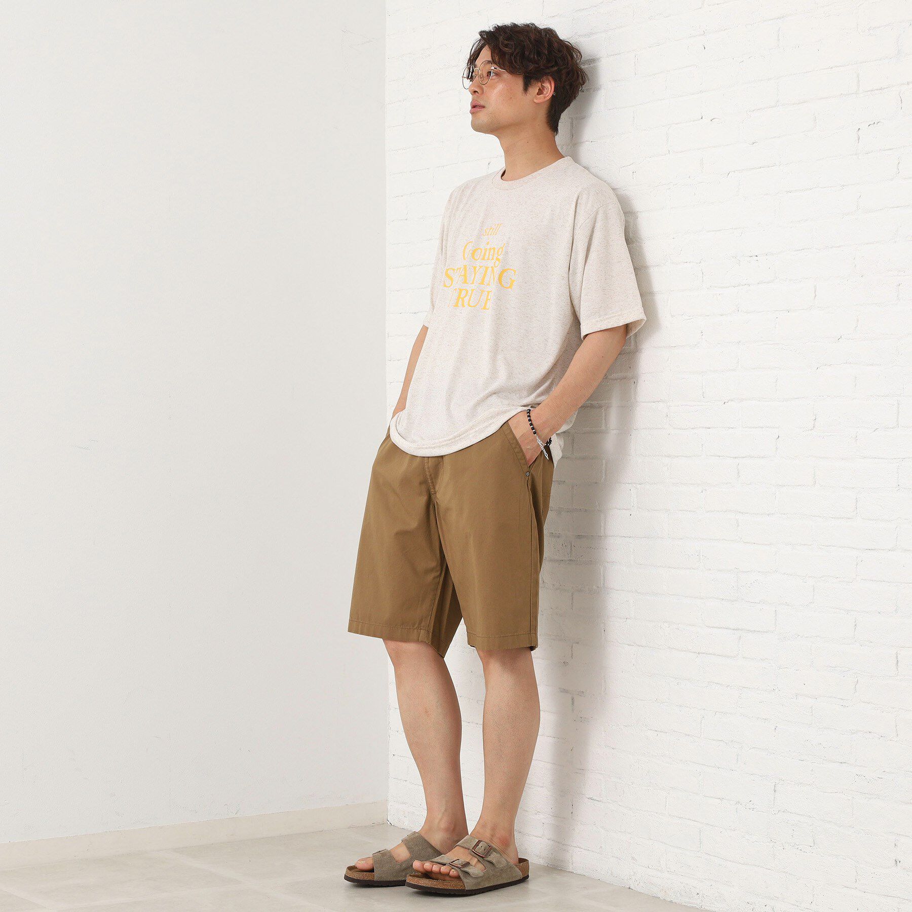 THE SHOP TK「ポリ麻プリント半袖Tシャツ【洗濯機OK】」|Tシャツ・カットソー|