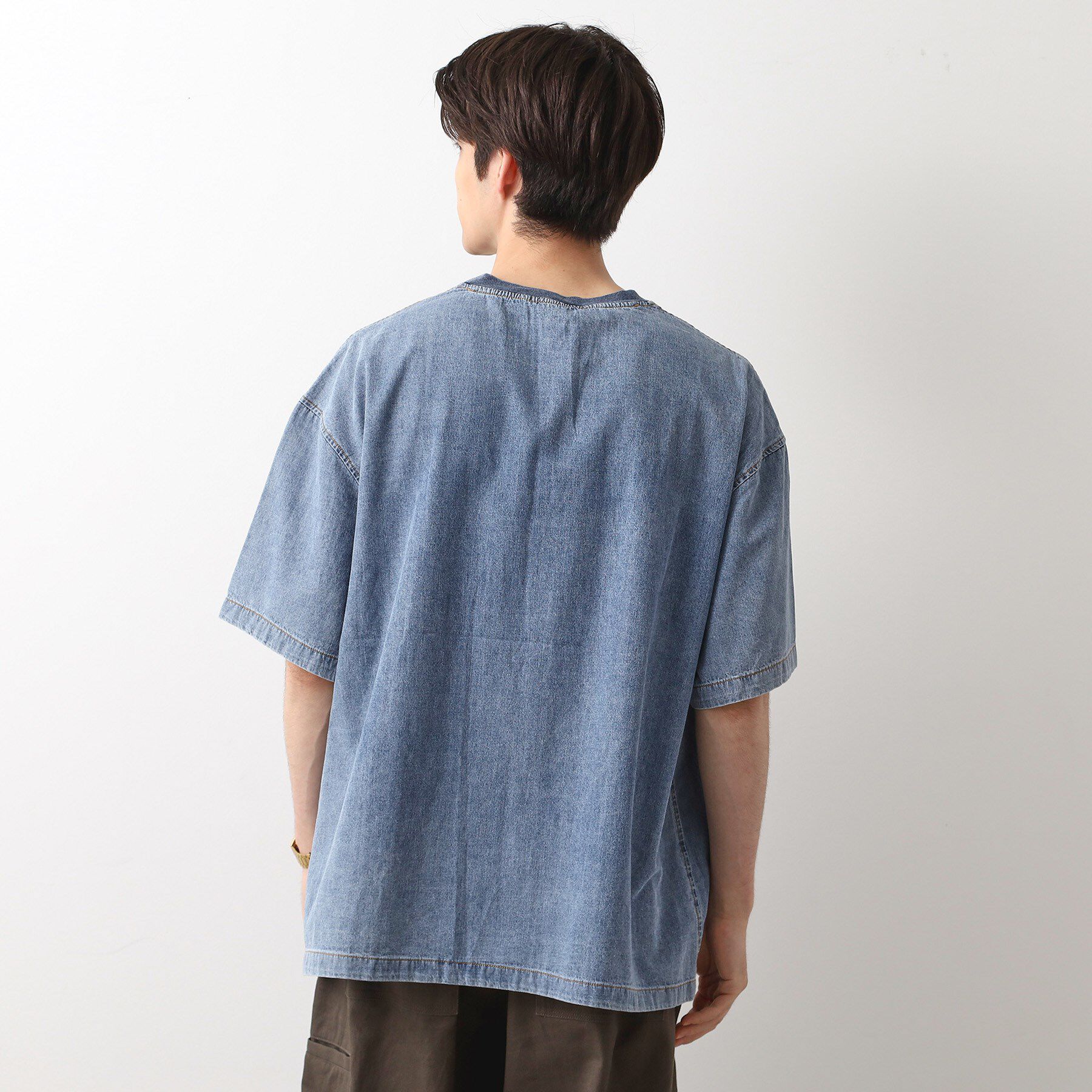THE SHOP TK「ライトデニム半袖Tシャツ【洗濯機OK】」|Tシャツ・カットソー|