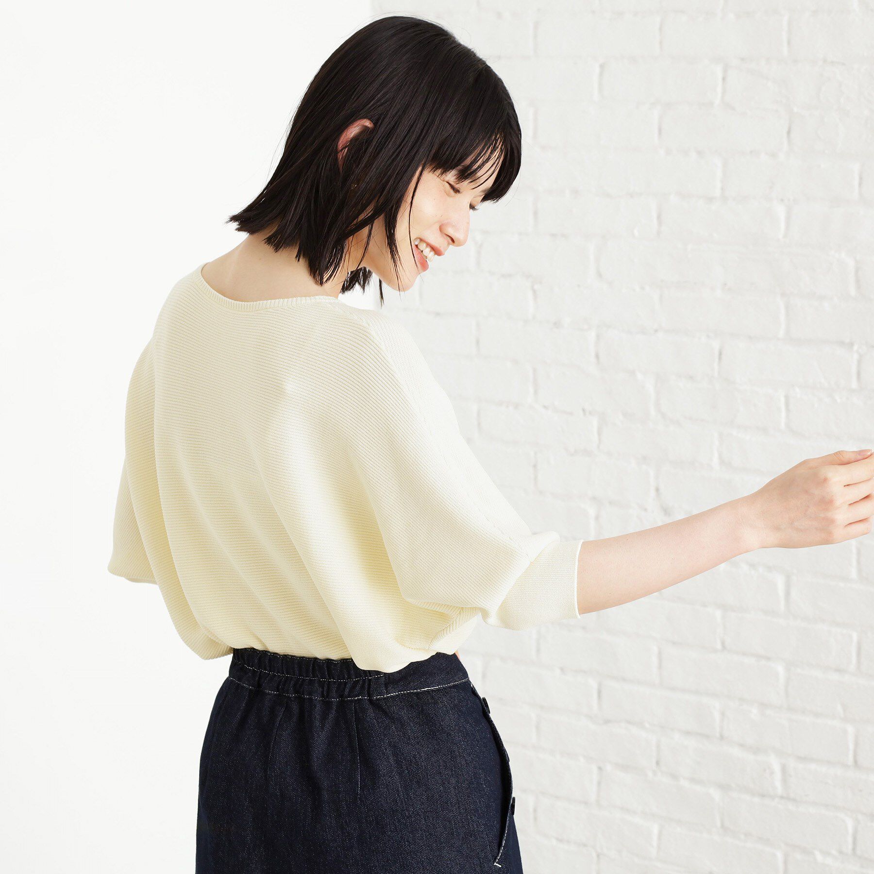 THE SHOP TK「6分袖ガータードルマンニット【エコベロ/洗濯機OK】」|ニット・セーター|