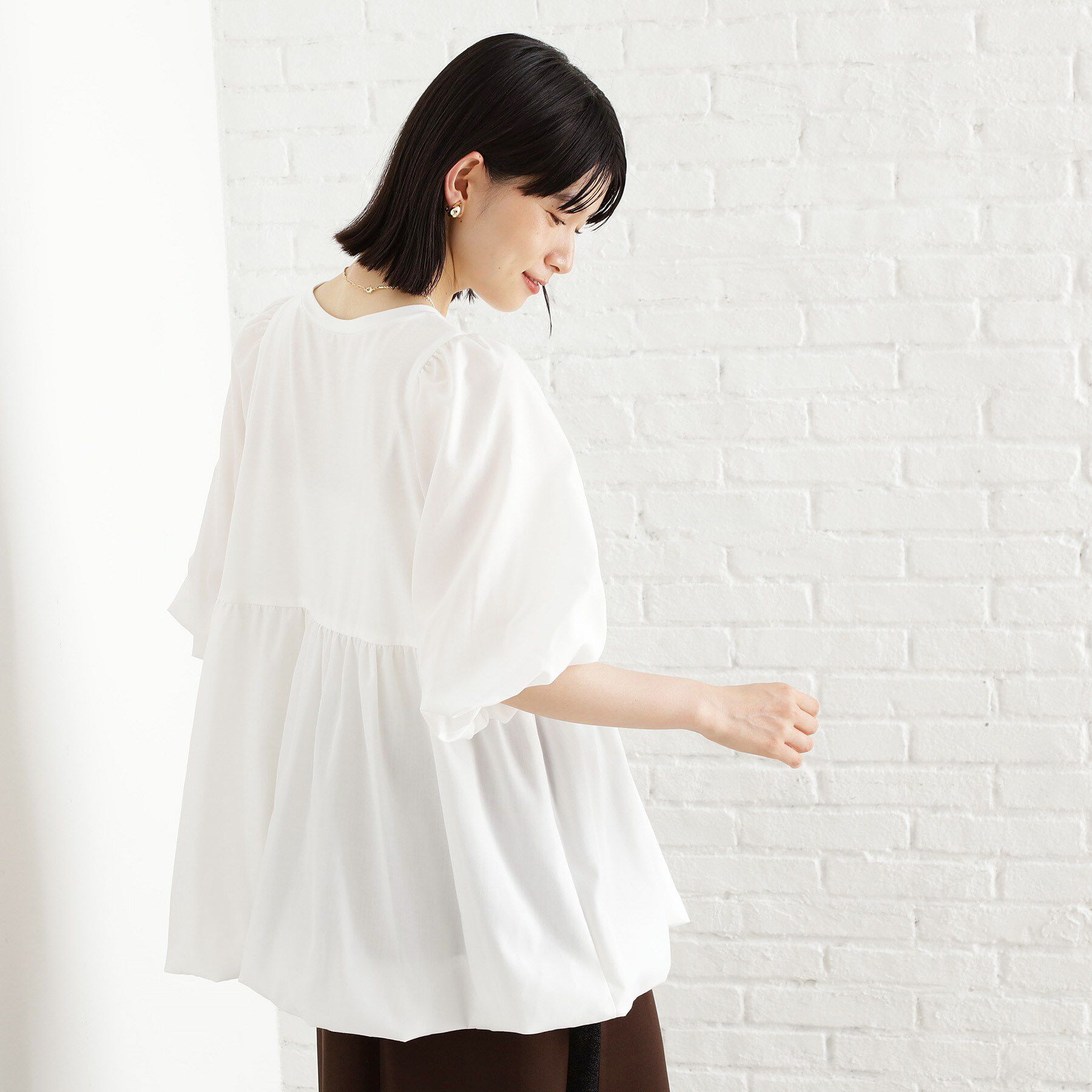 THE SHOP TK「バルーンスリーブペプラムチュニック【洗える】」|Tシャツ・カットソー|