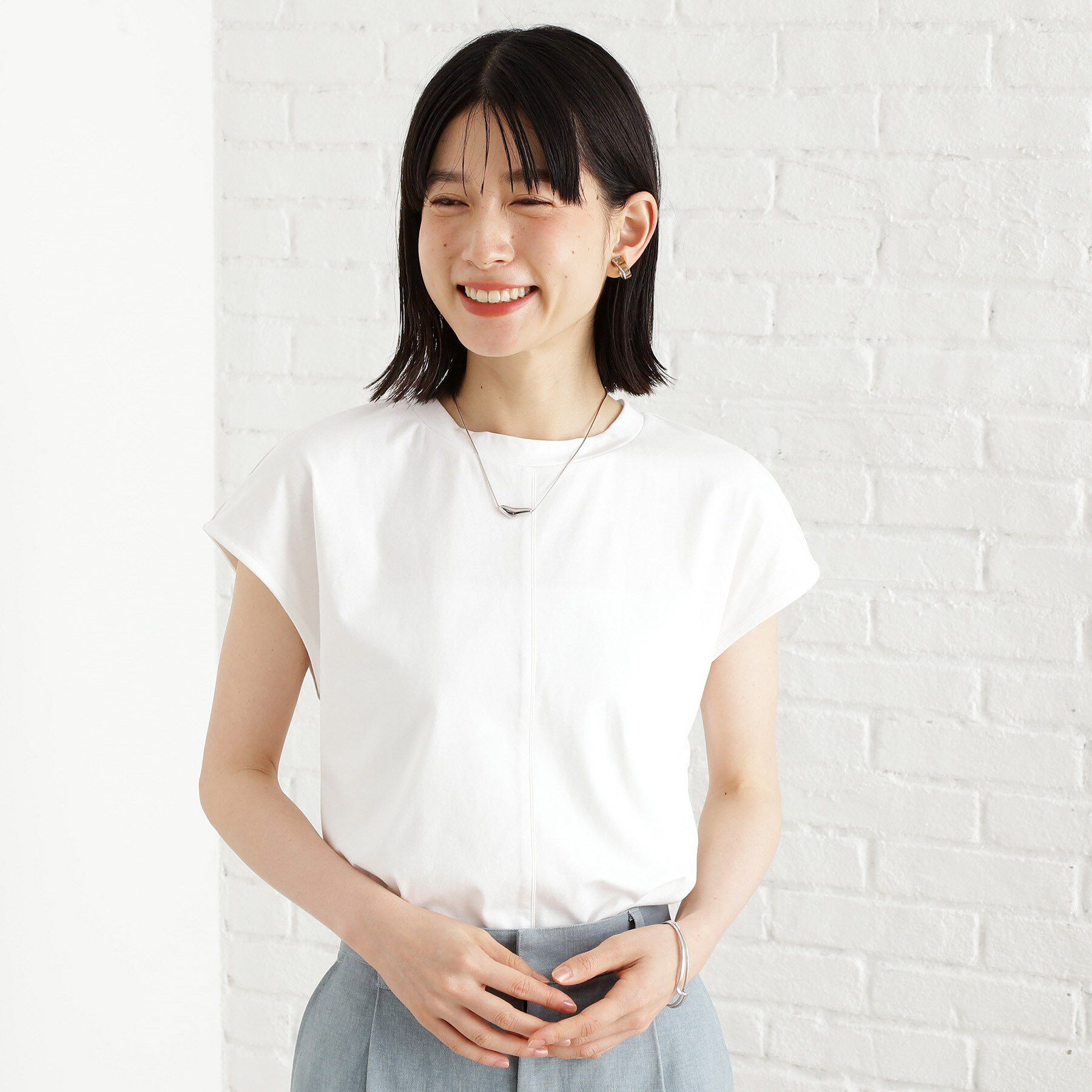 THE SHOP TK「合皮パイピングフレンチTシャツ【洗える】」|Tシャツ・カットソー|オフホワイト(003