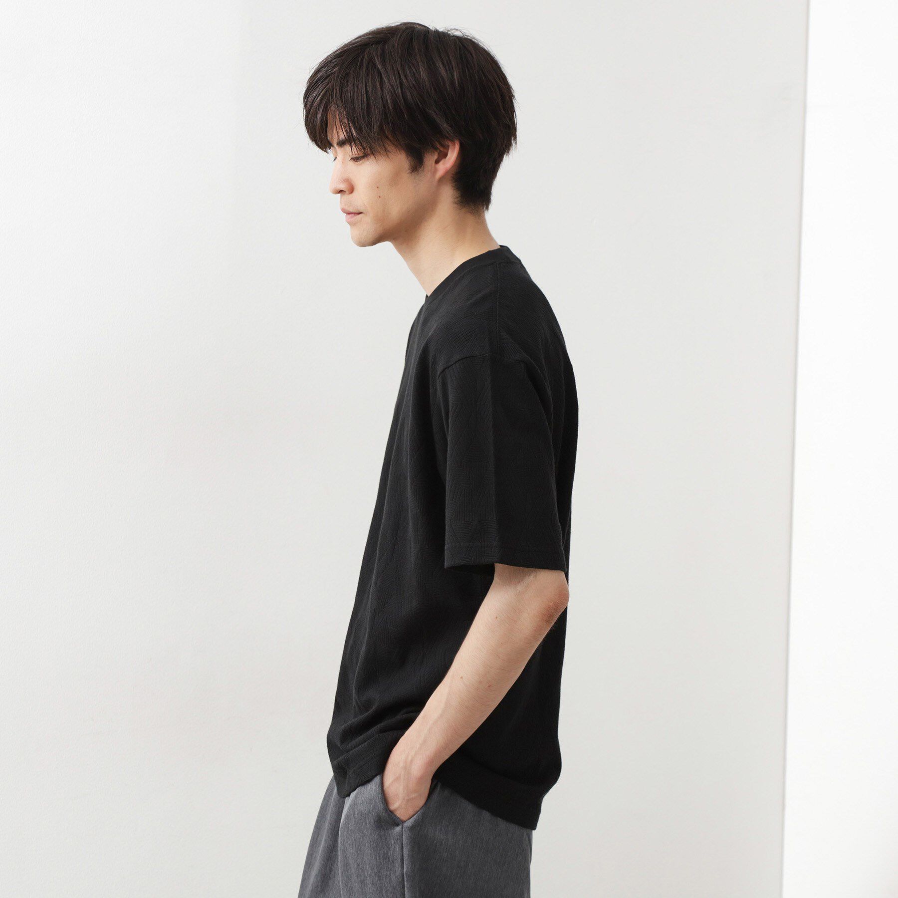 THE SHOP TK「パターンジャカード半袖Tシャツ【洗濯機OK】」|Tシャツ・カットソー|