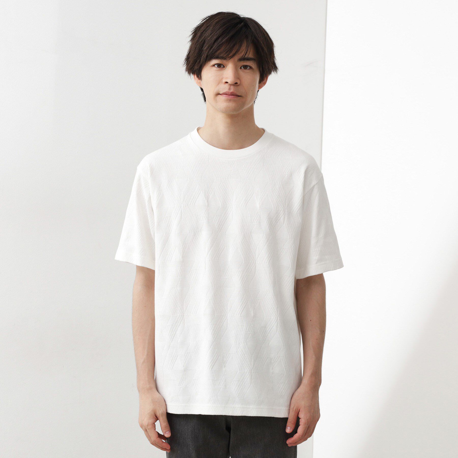 THE SHOP TK「パターンジャカード半袖Tシャツ【洗濯機OK】」|Tシャツ・カットソー|