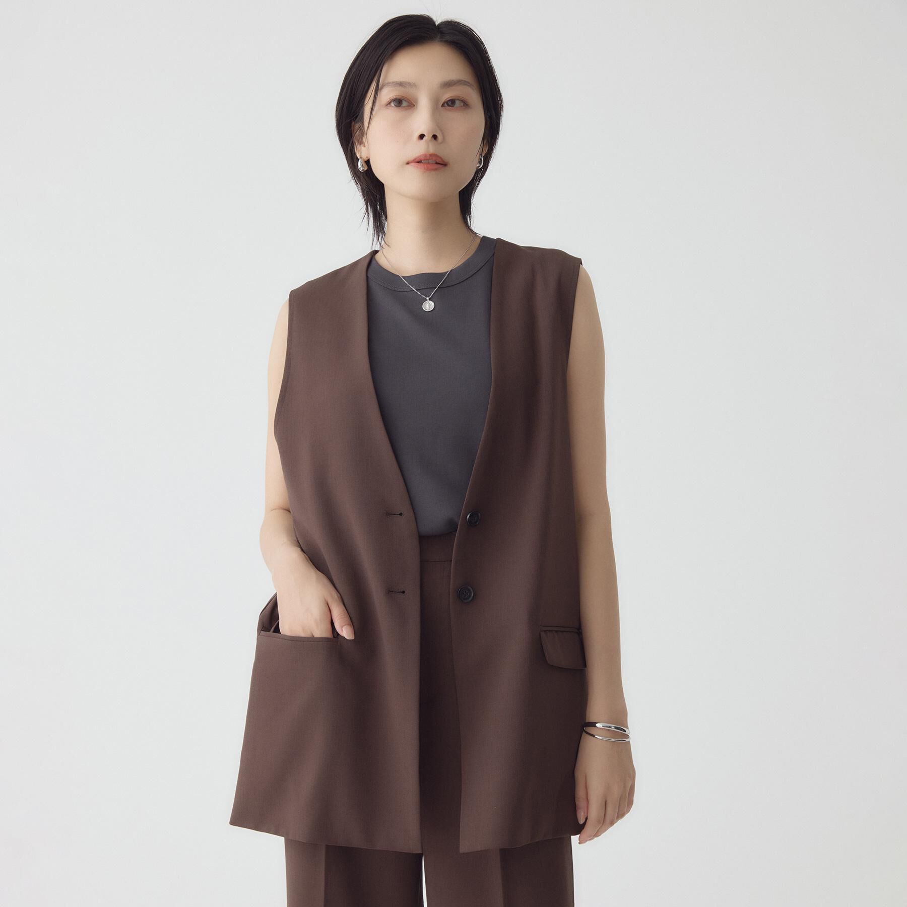 THE SHOP TK「ノーカラージレ【セットアップ可/洗濯機OK】」|ベスト・ジレ|