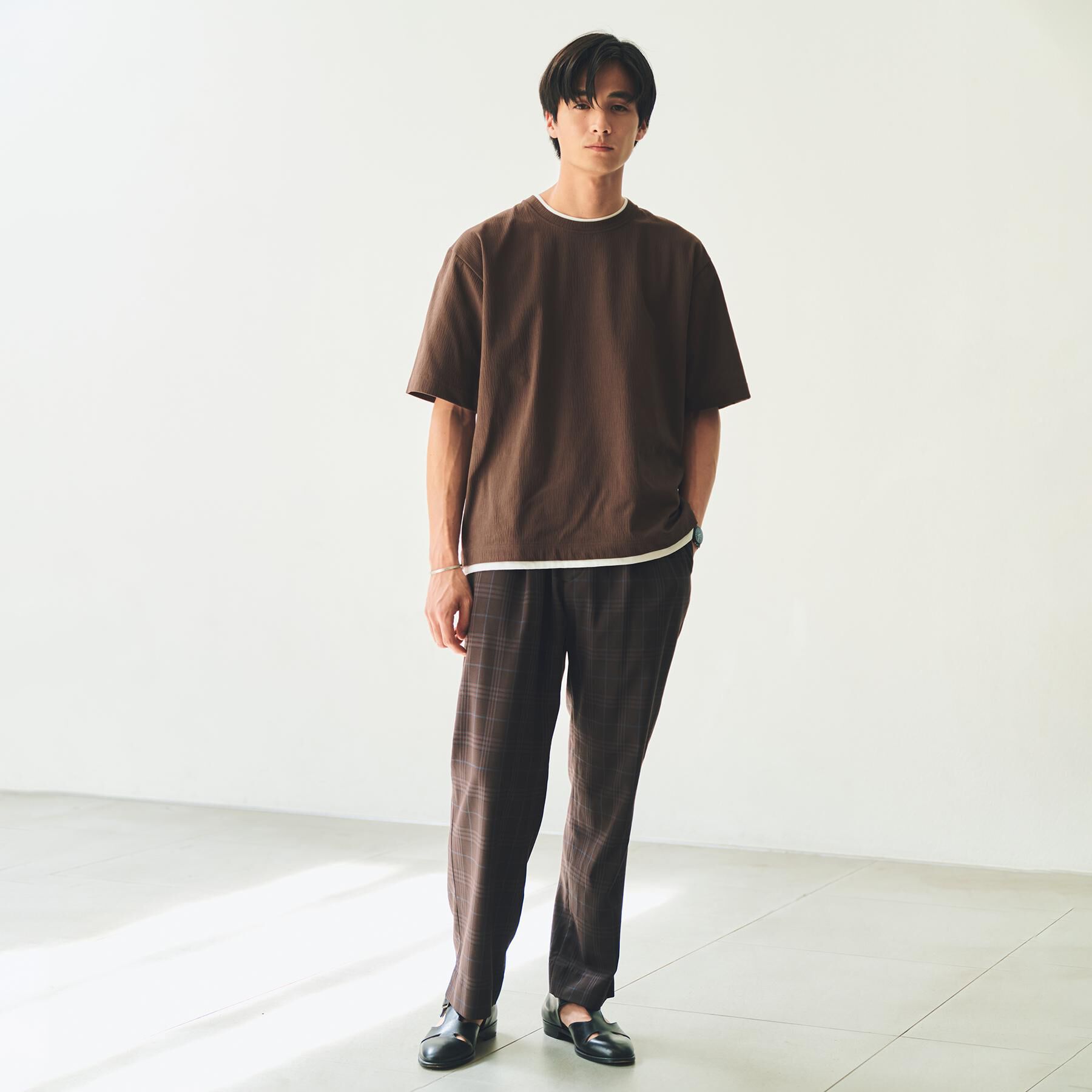 THE SHOP TK「楊柳フェイクレイヤード半袖Tシャツ 【吸水速乾/毛玉になりにくい/洗濯機OK】」|Tシャツ・カットソー|