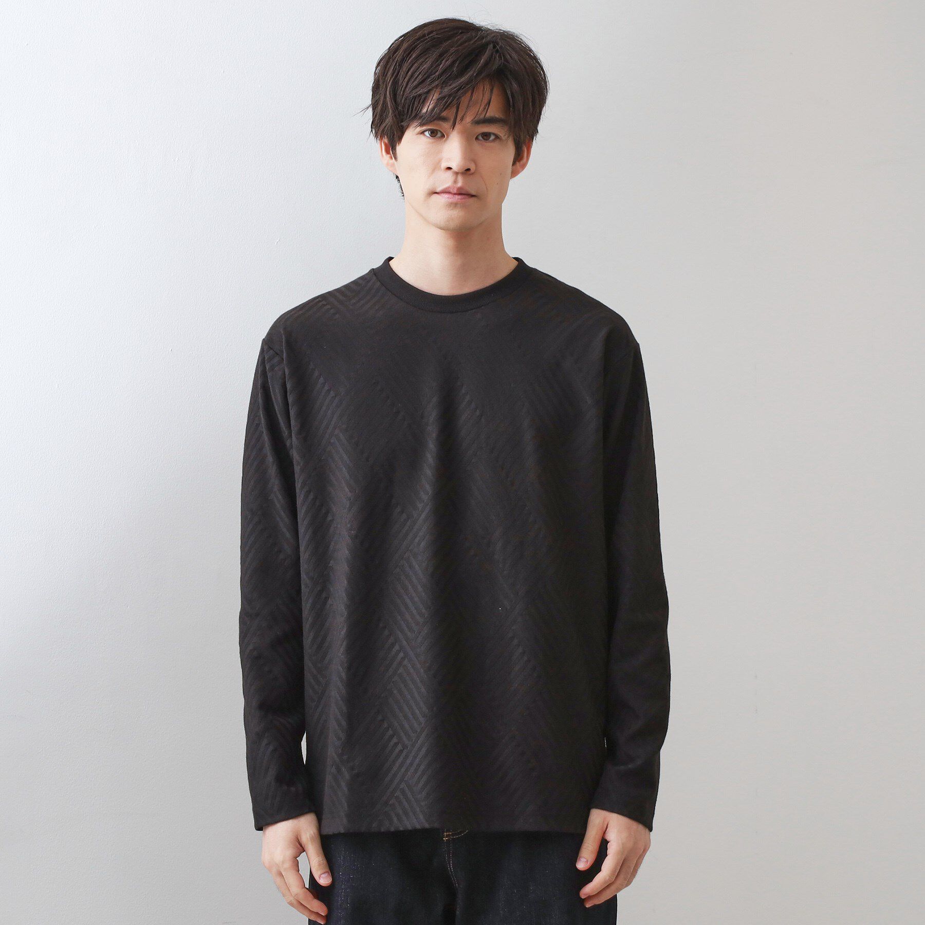 THE SHOP TK「リンクスジャカード長袖Tシャツ【サスティナブル素材使用/洗濯機OK】」|Tシャツ・カットソー|