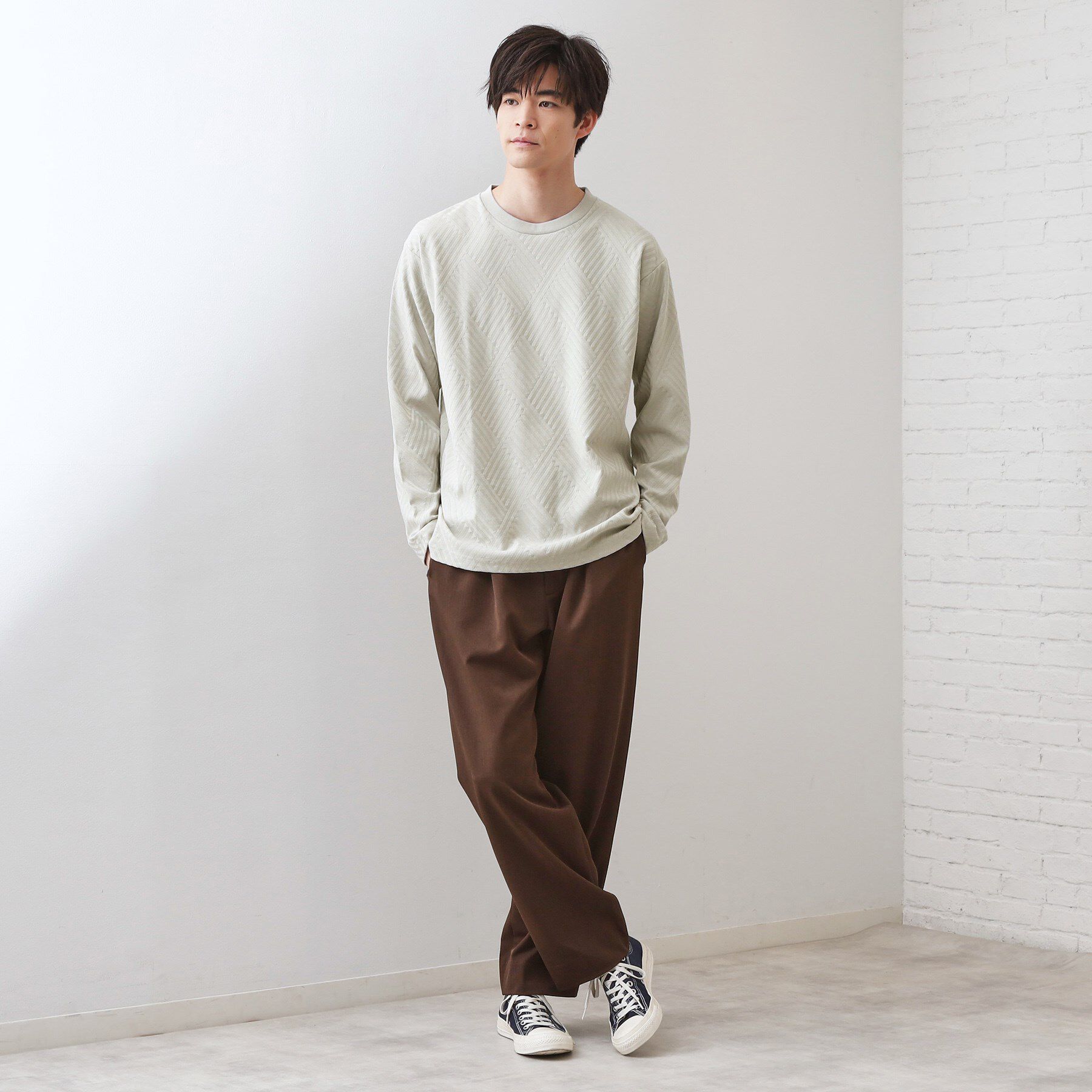 THE SHOP TK「リンクスジャカード長袖Tシャツ【サスティナブル素材使用/洗濯機OK】」|Tシャツ・カットソー|