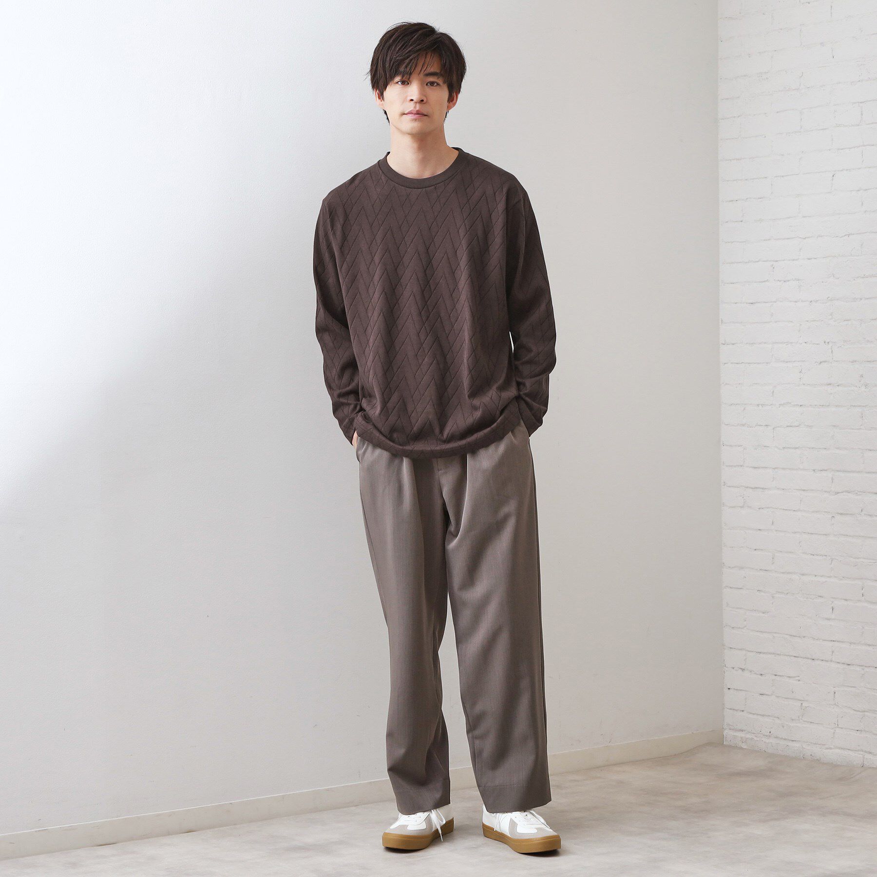 THE SHOP TK「リンクスジオメトリック長袖Tシャツ【サスティナブル素材使用/洗濯機OK】」|Tシャツ・カットソー|