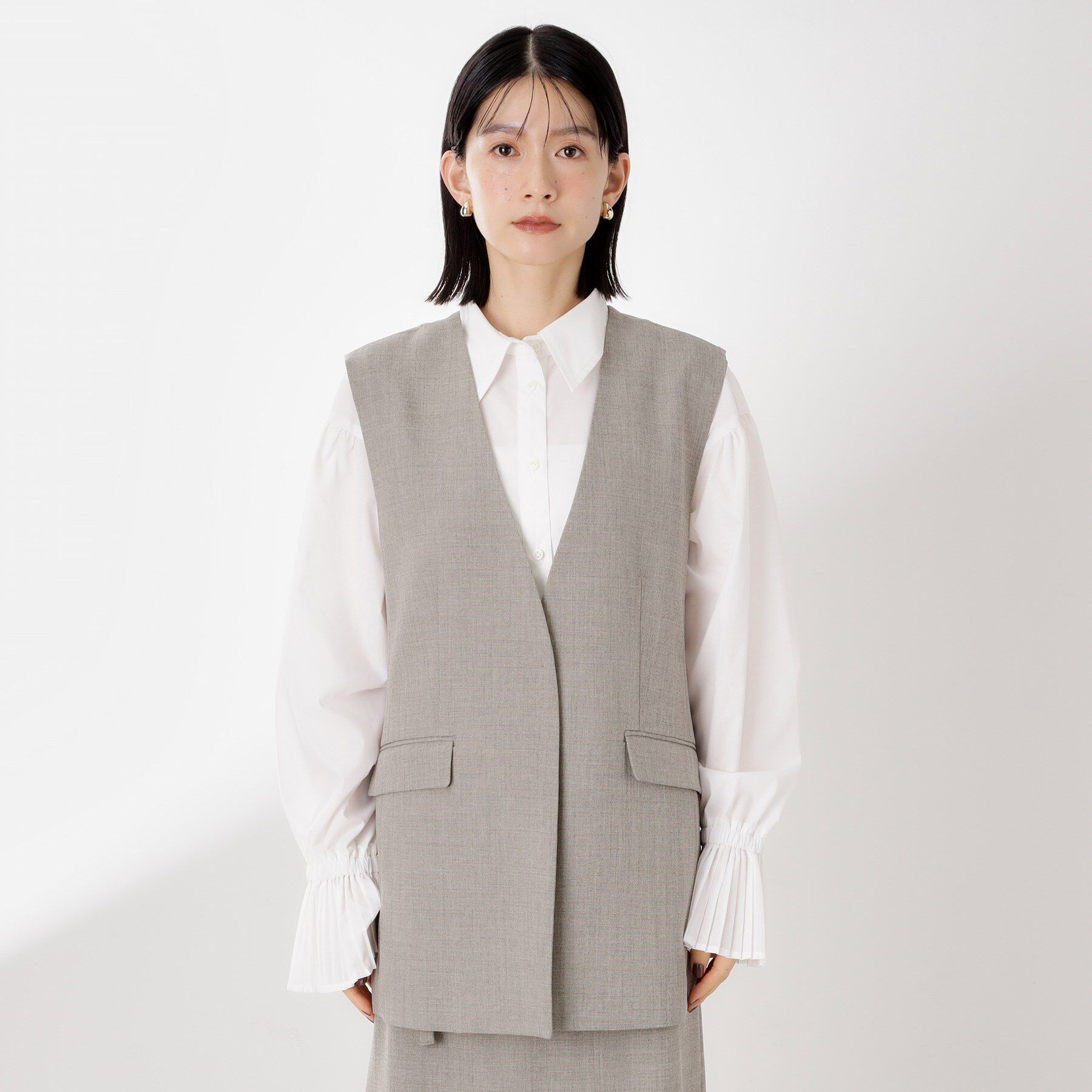 THE SHOP TK「ノーカラージレ【セットアップ可/洗濯機OK】/CAVIANシリーズ」|ベスト・ジレ|