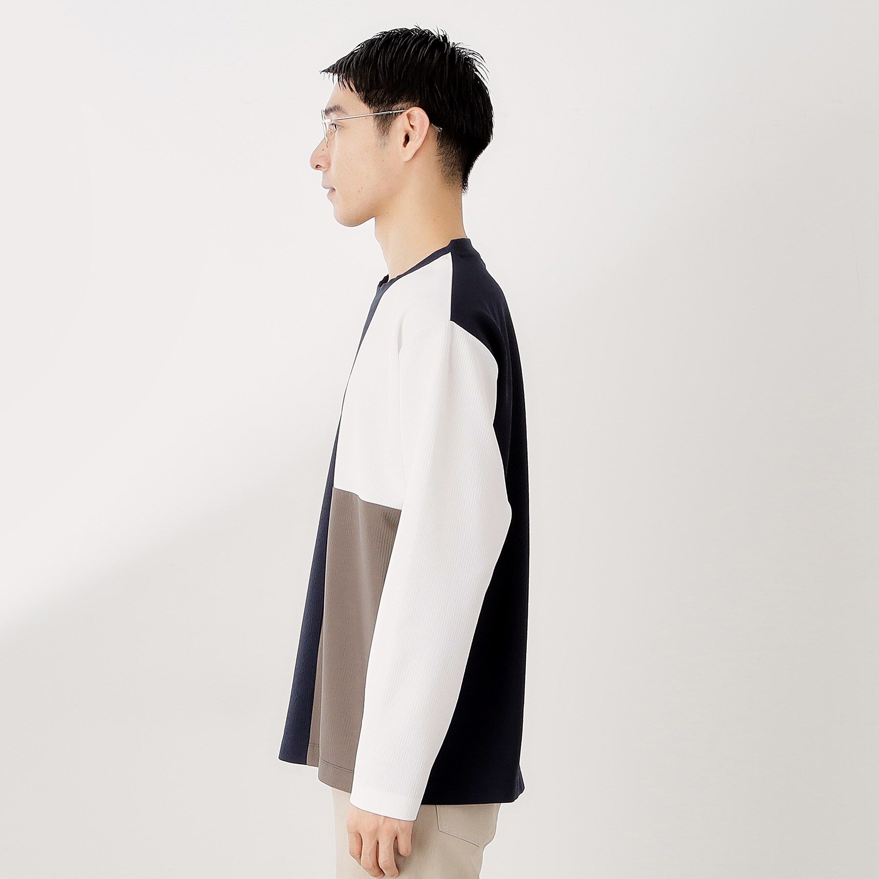 THE SHOP TK「【一枚で着映える】パネルブロッキング長袖Tシャツ 【洗濯機OK】」|Tシャツ・カットソー|