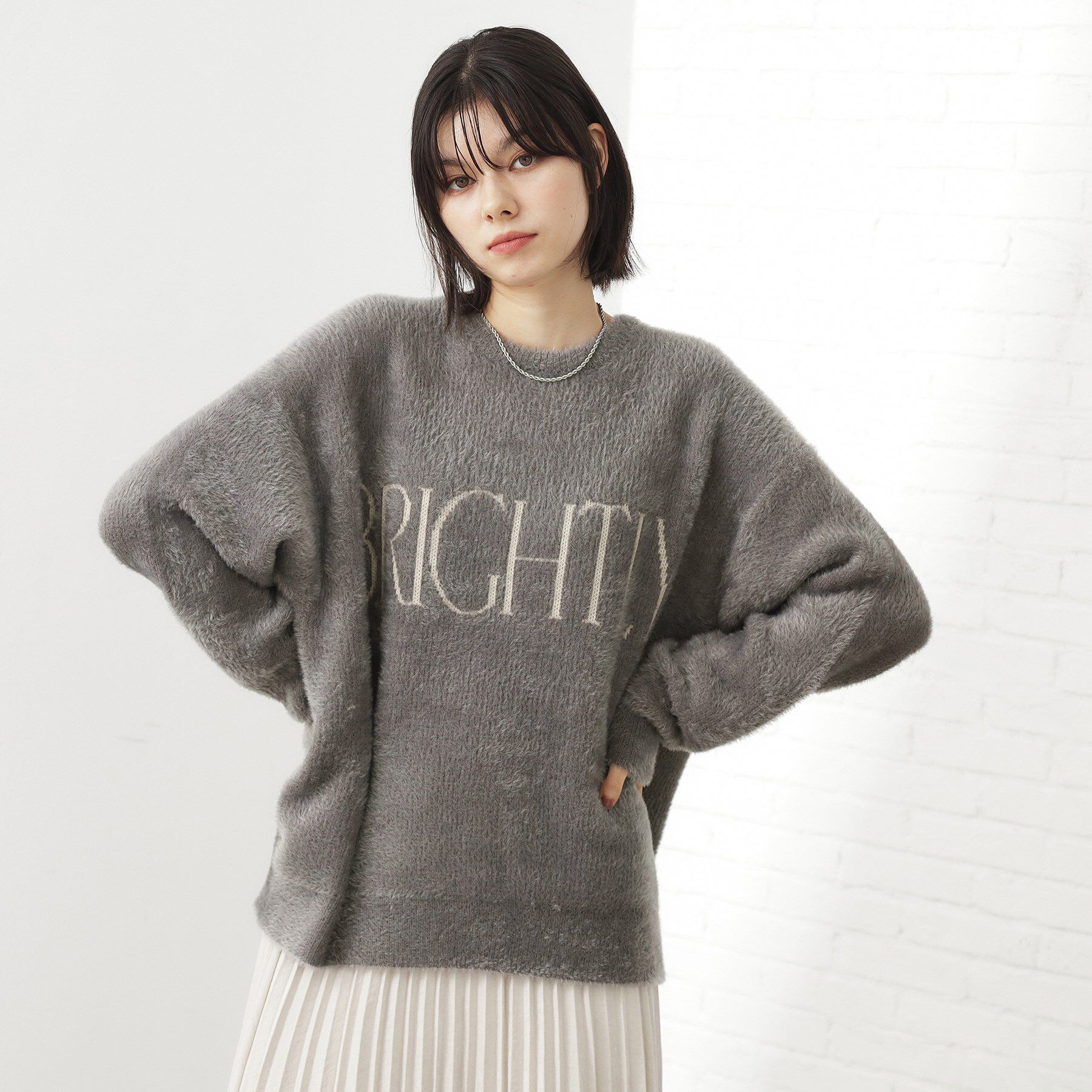 THE SHOP TK「ベルベットフェザー ロゴニットプルオーバー」|Tシャツ・カットソー|チャコールグレー(0