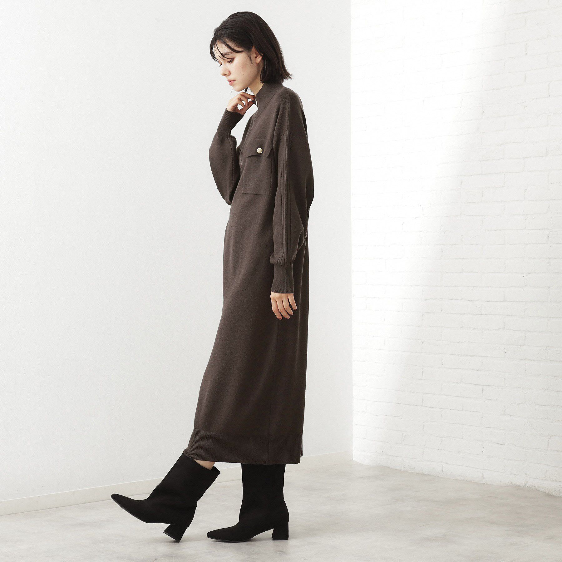 THE SHOP TK「1枚でこなれ見え ハーフZIPワンピース【毛玉になりにくい/静電気防止/洗濯機OK】」|ワンピース|