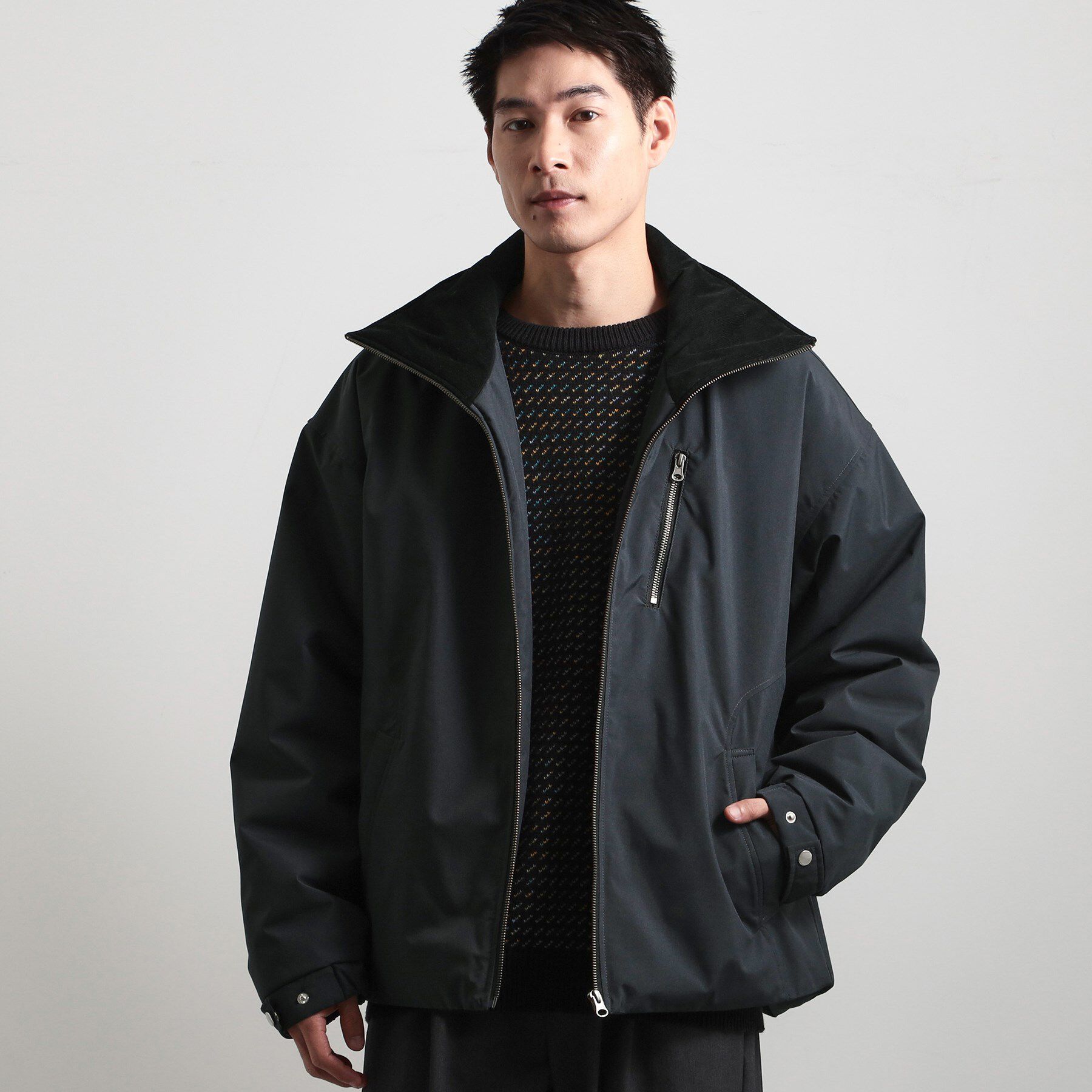 THE SHOP TK「【洗濯機可】きれいめにもカジュアルにも スタンドネックジップブルゾン」|ブルゾン・スタジャン|チャコールグレー(0