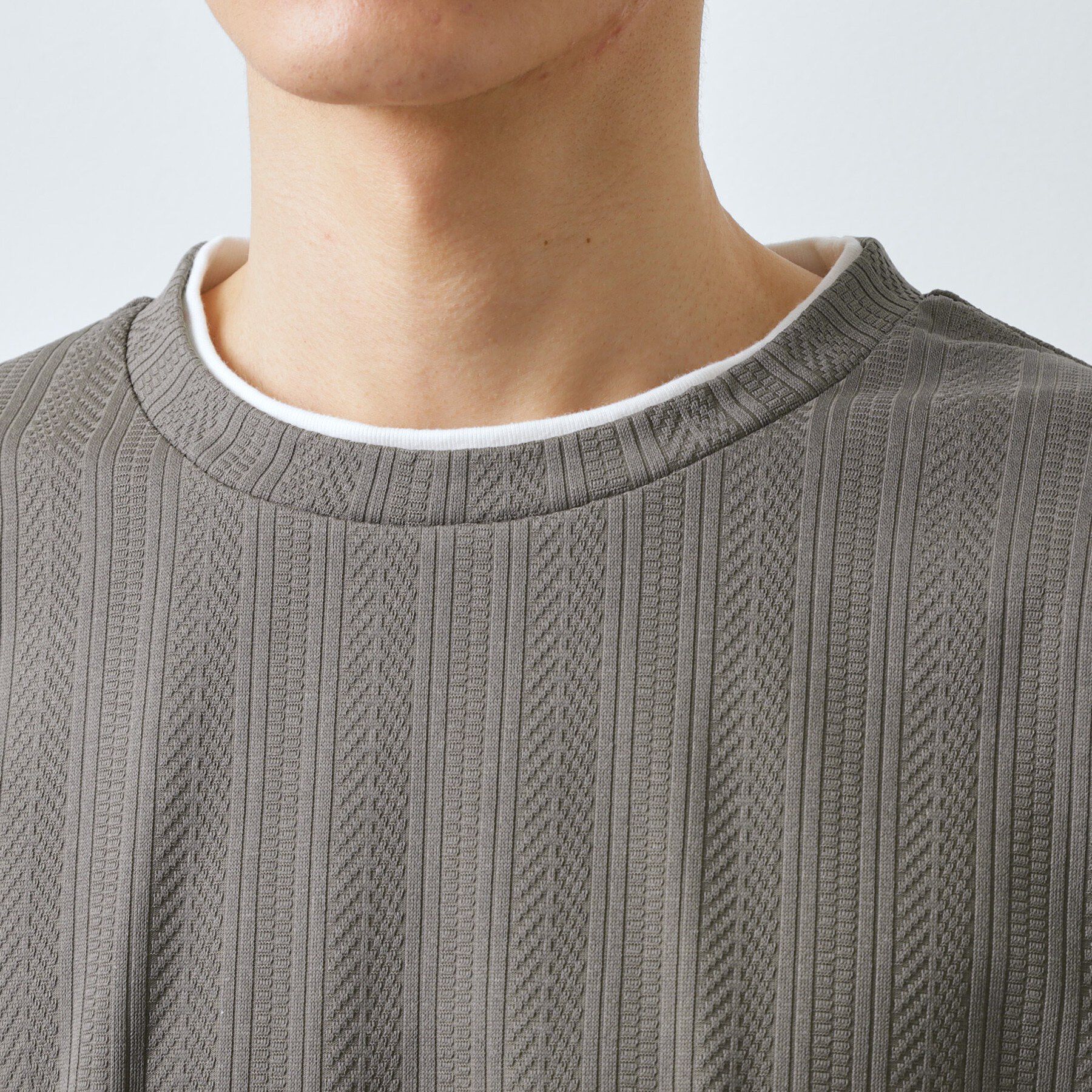 THE SHOP TK「【程よく品のある着こなし】ジャカード フェイクレイヤード長袖Tシャツ 洗濯機OK」|Tシャツ・カットソー|