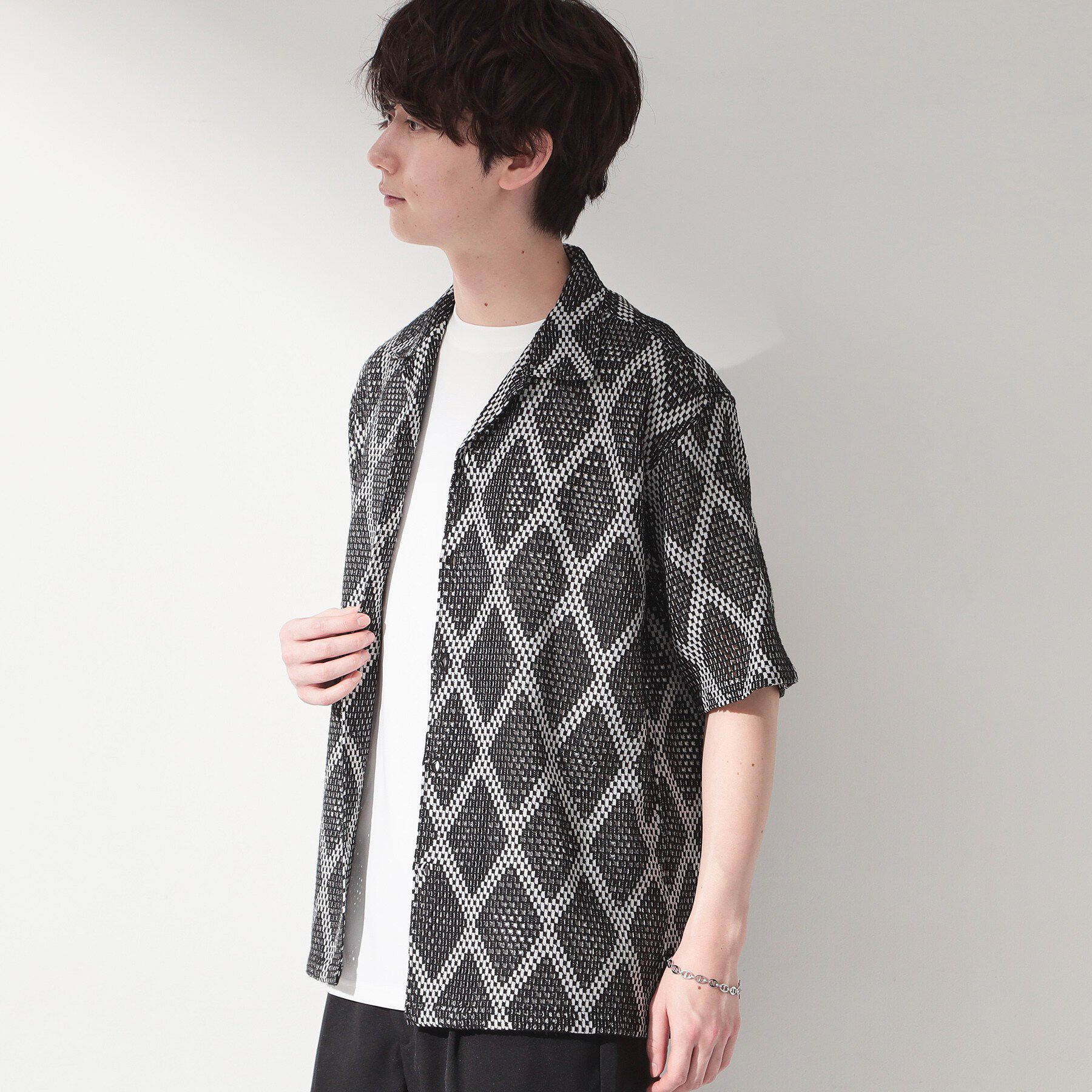 THE SHOP TK「アーガイル柄 レース半袖シャツ 洗濯機OK」|シャツ・ブラウス|