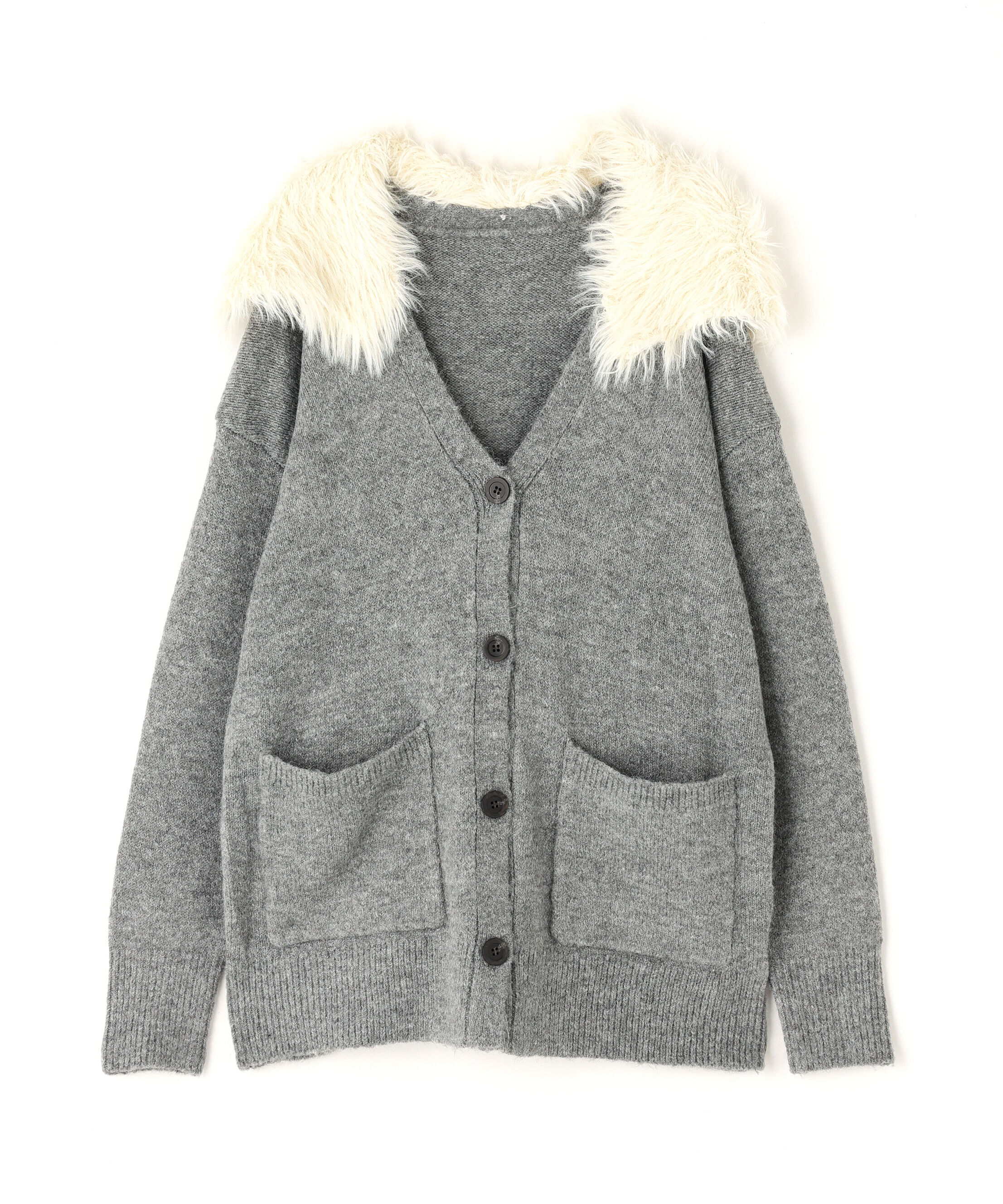  「フェイクファー付ボクシーカーディガン」|ニット・セーター|