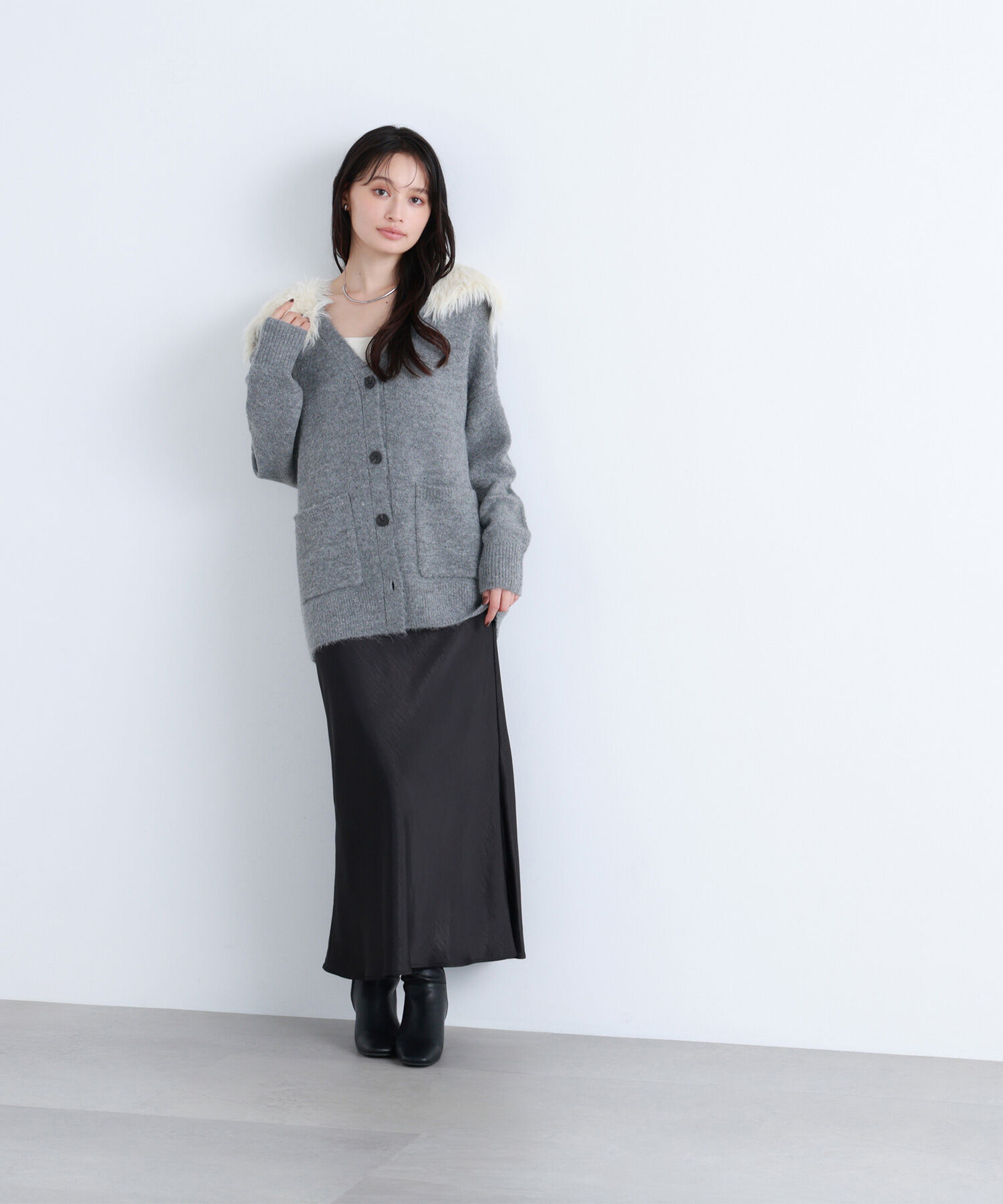  「フェイクファー付ボクシーカーディガン」|ニット・セーター|