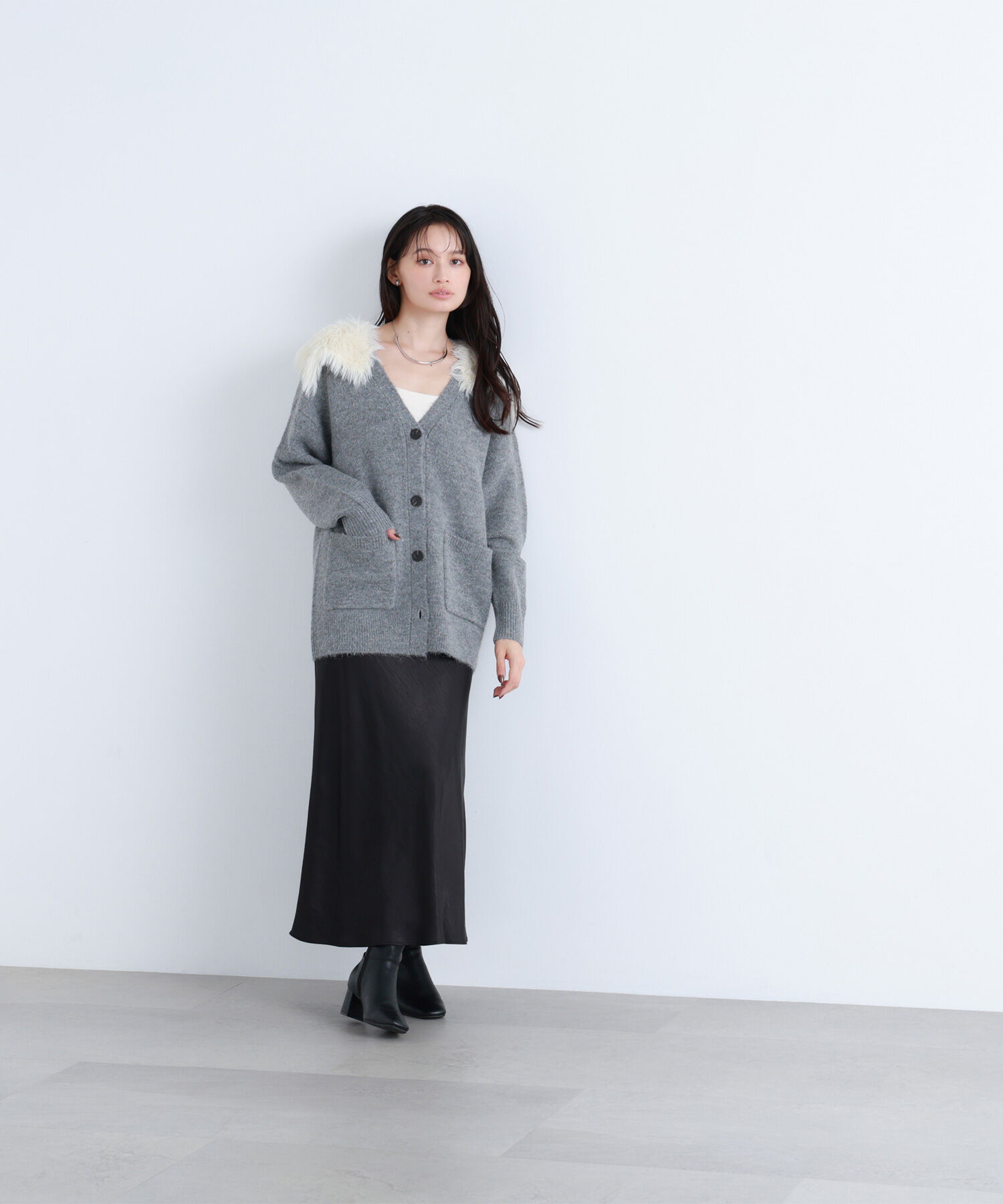  「フェイクファー付ボクシーカーディガン」|ニット・セーター|
