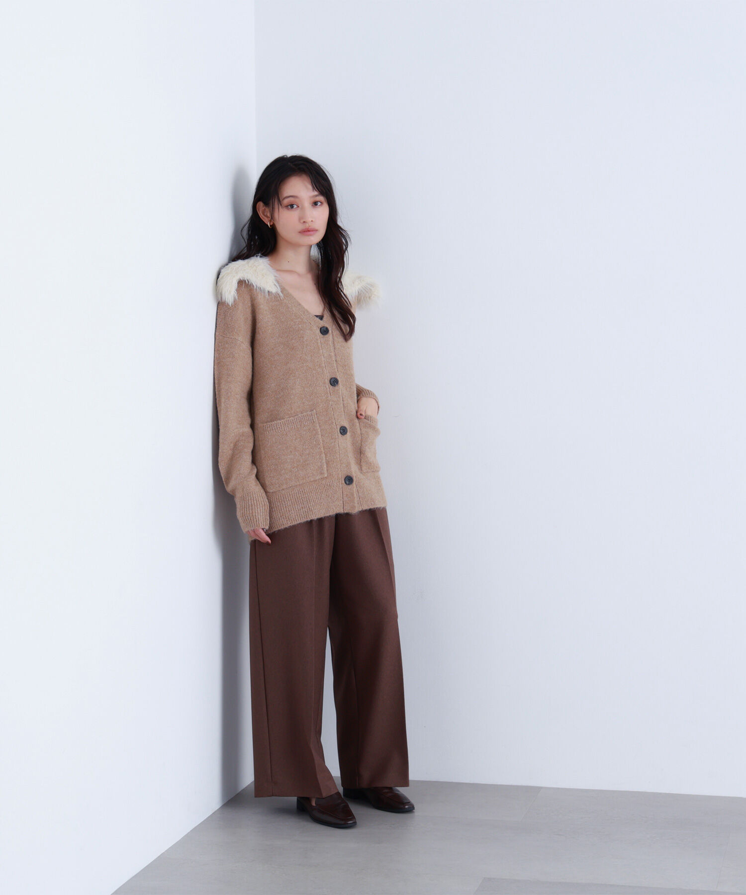  「フェイクファー付ボクシーカーディガン」|ニット・セーター|