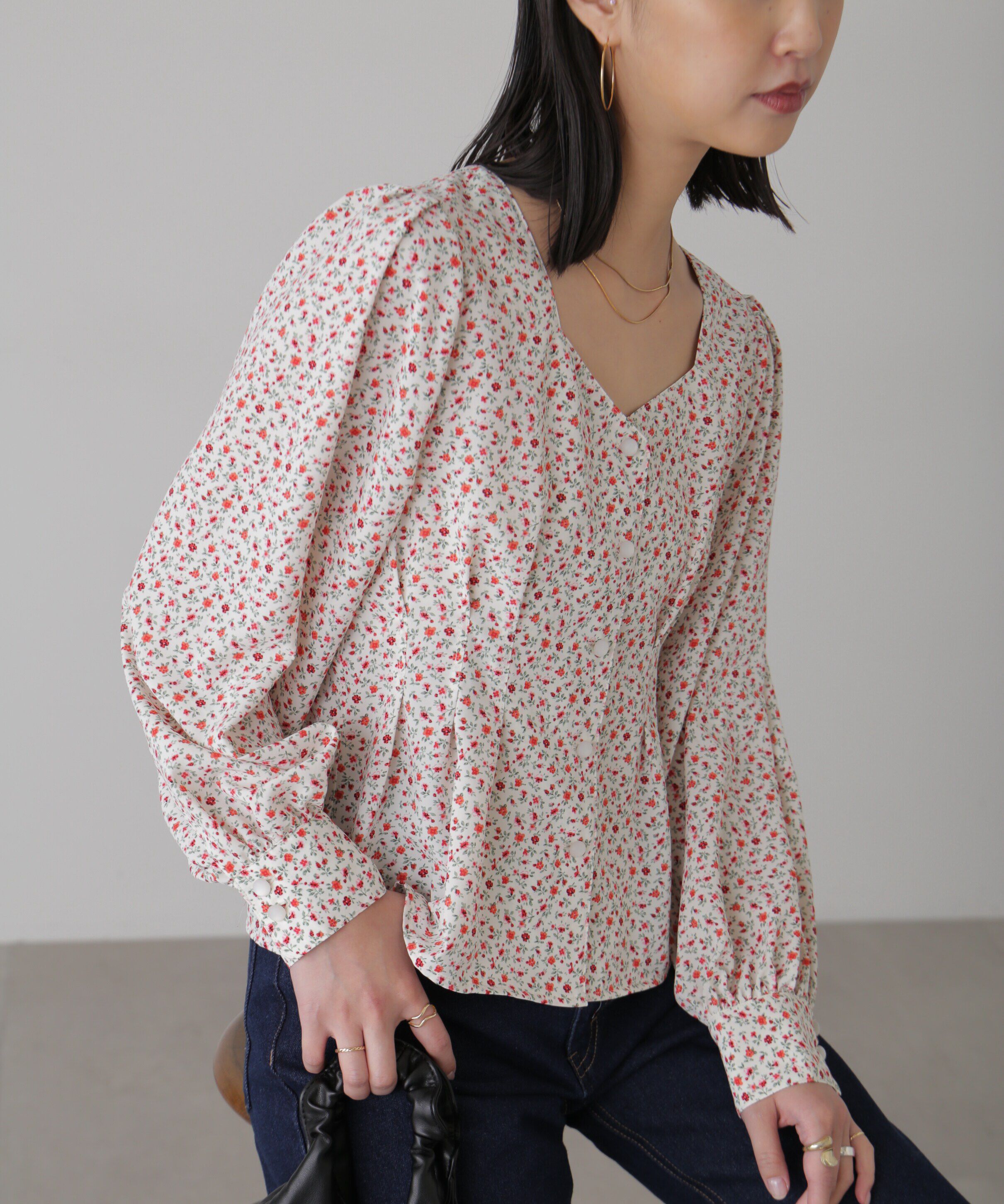  「ウエストタック花柄ブラウス」|シャツ・ブラウス|