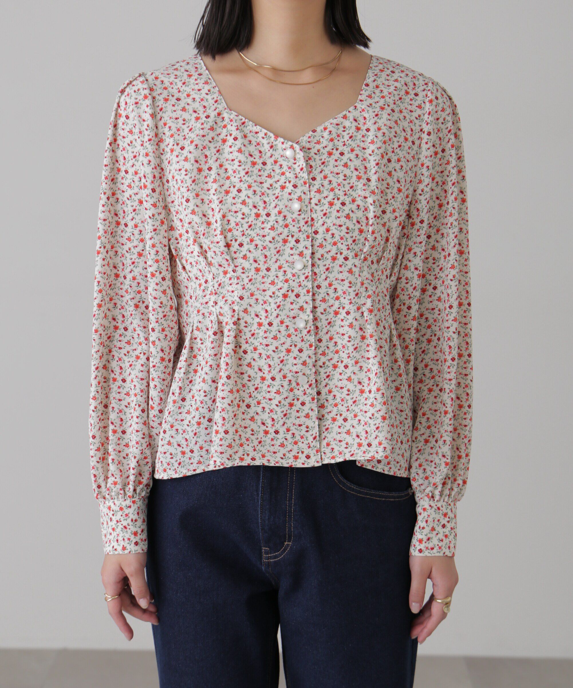  「ウエストタック花柄ブラウス」|シャツ・ブラウス|