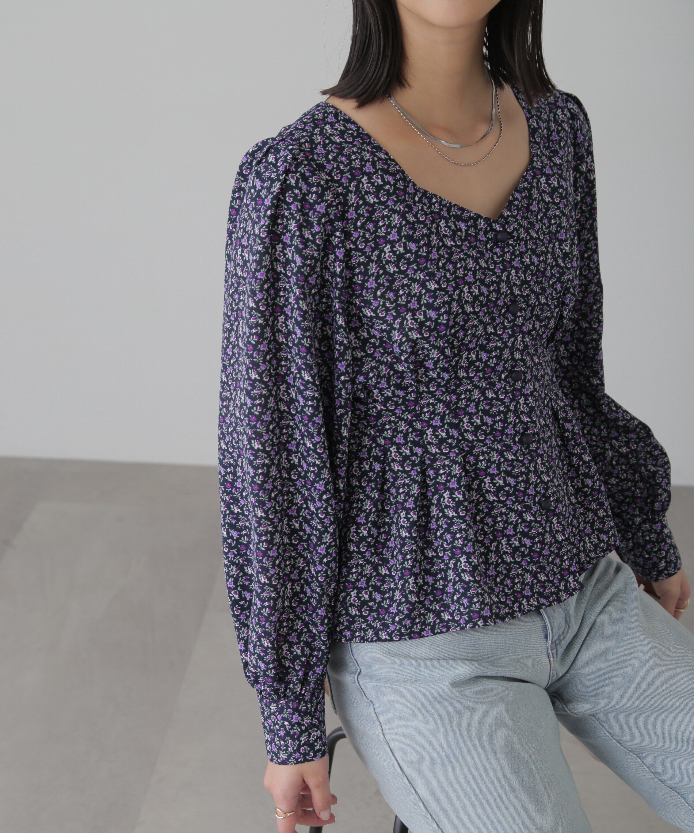  「ウエストタック花柄ブラウス」|シャツ・ブラウス|