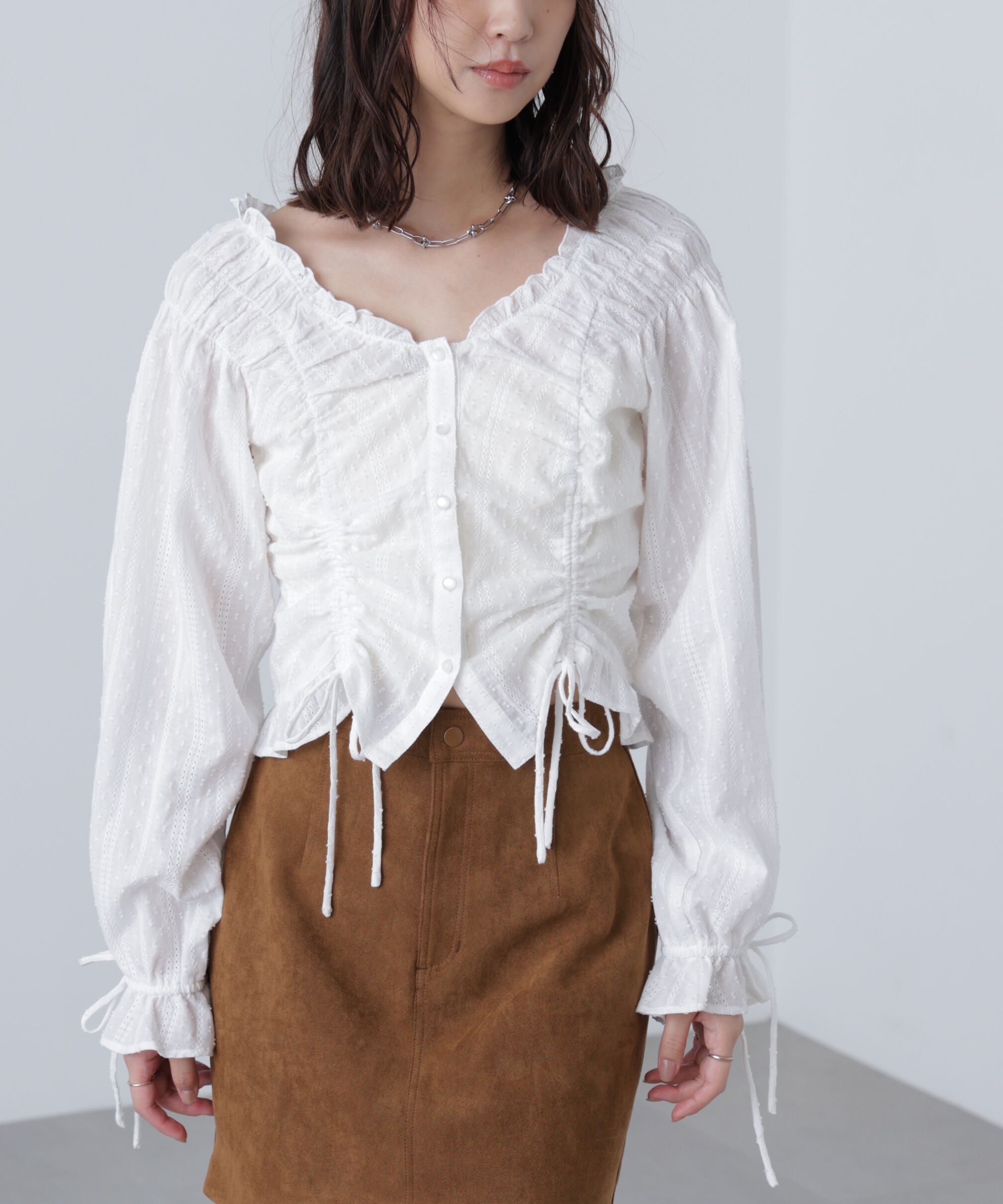  「ドロストリボン長袖ブラウス」|シャツ・ブラウス|