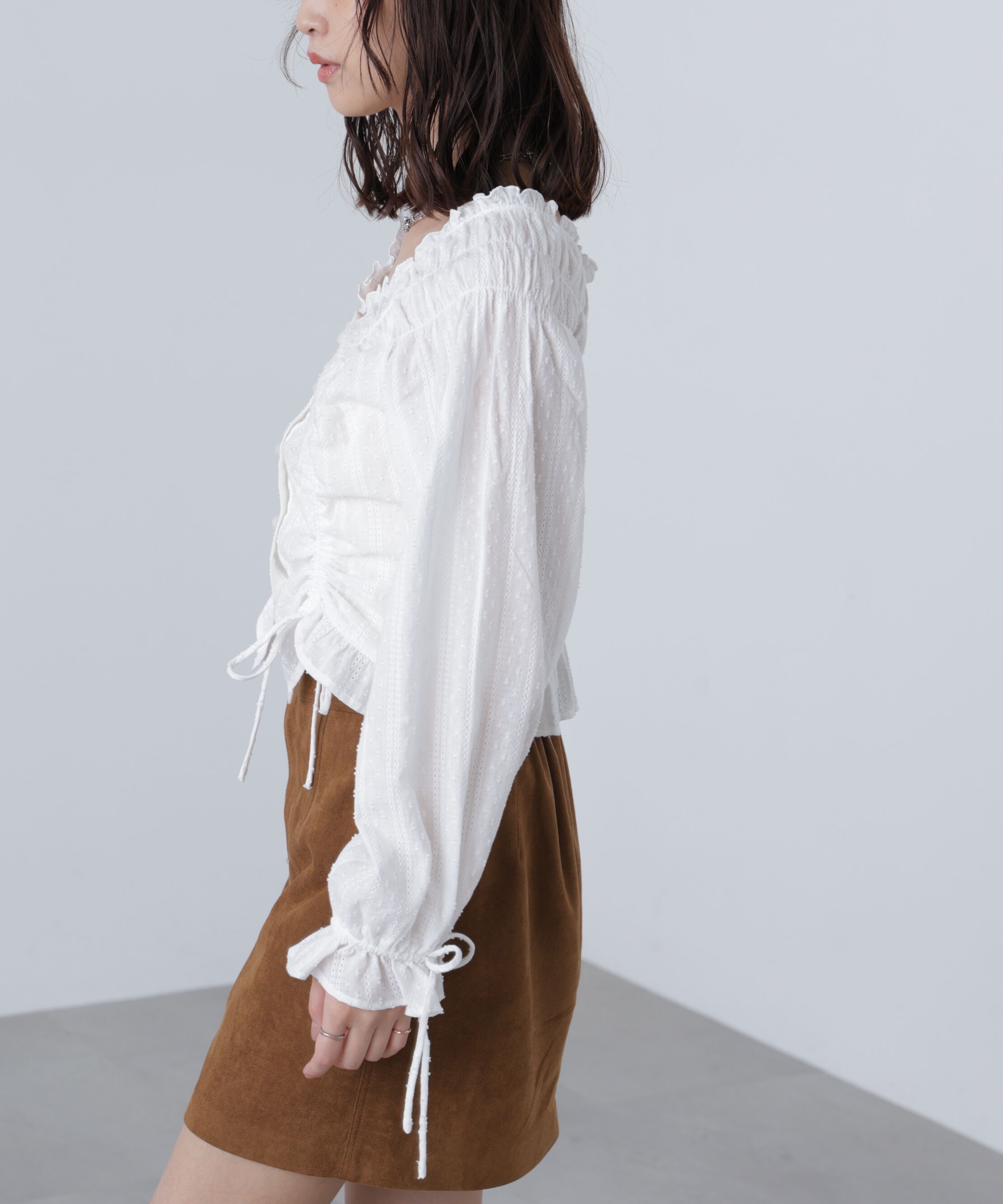  「ドロストリボン長袖ブラウス」|シャツ・ブラウス|