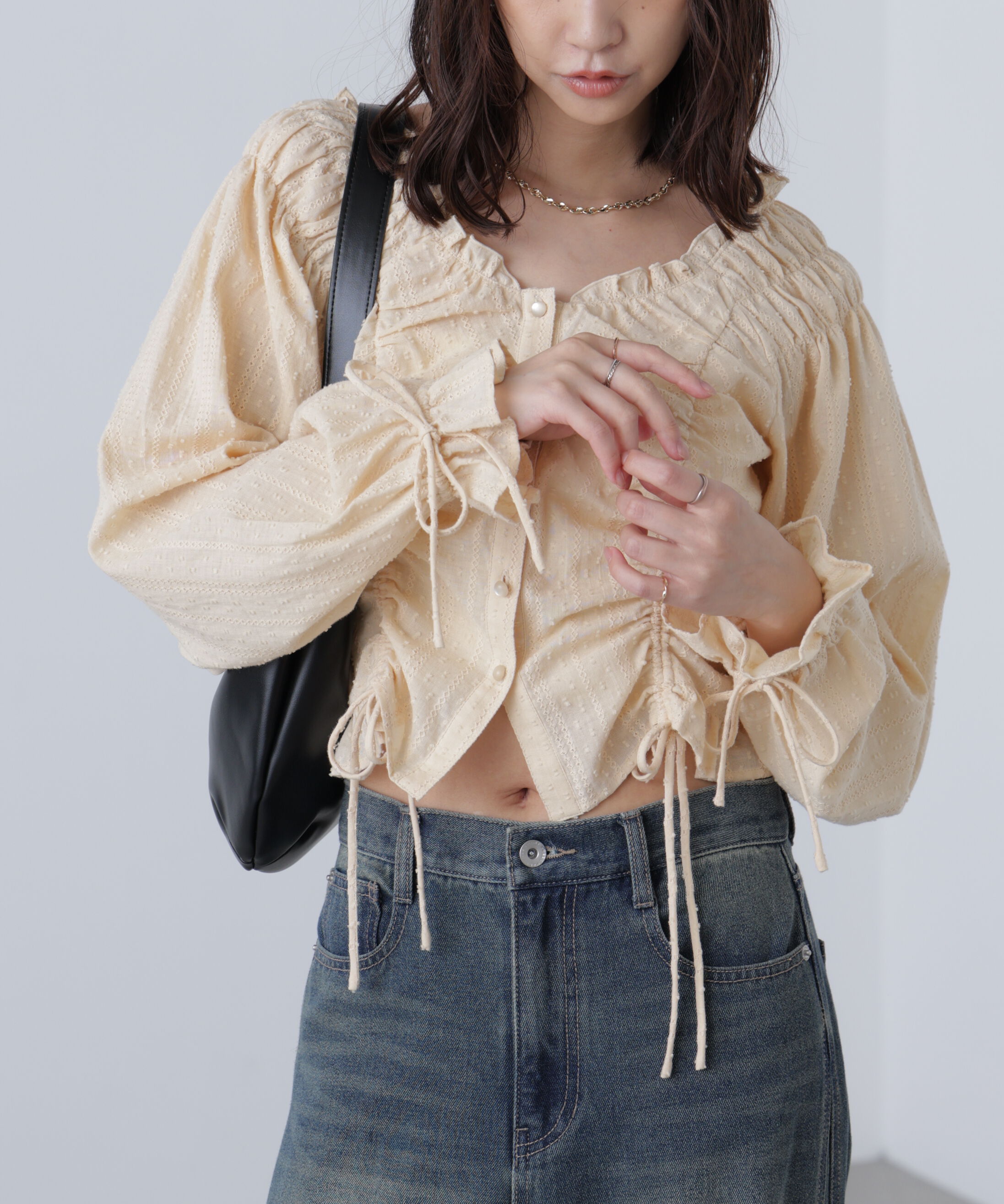  「ドロストリボン長袖ブラウス」|シャツ・ブラウス|