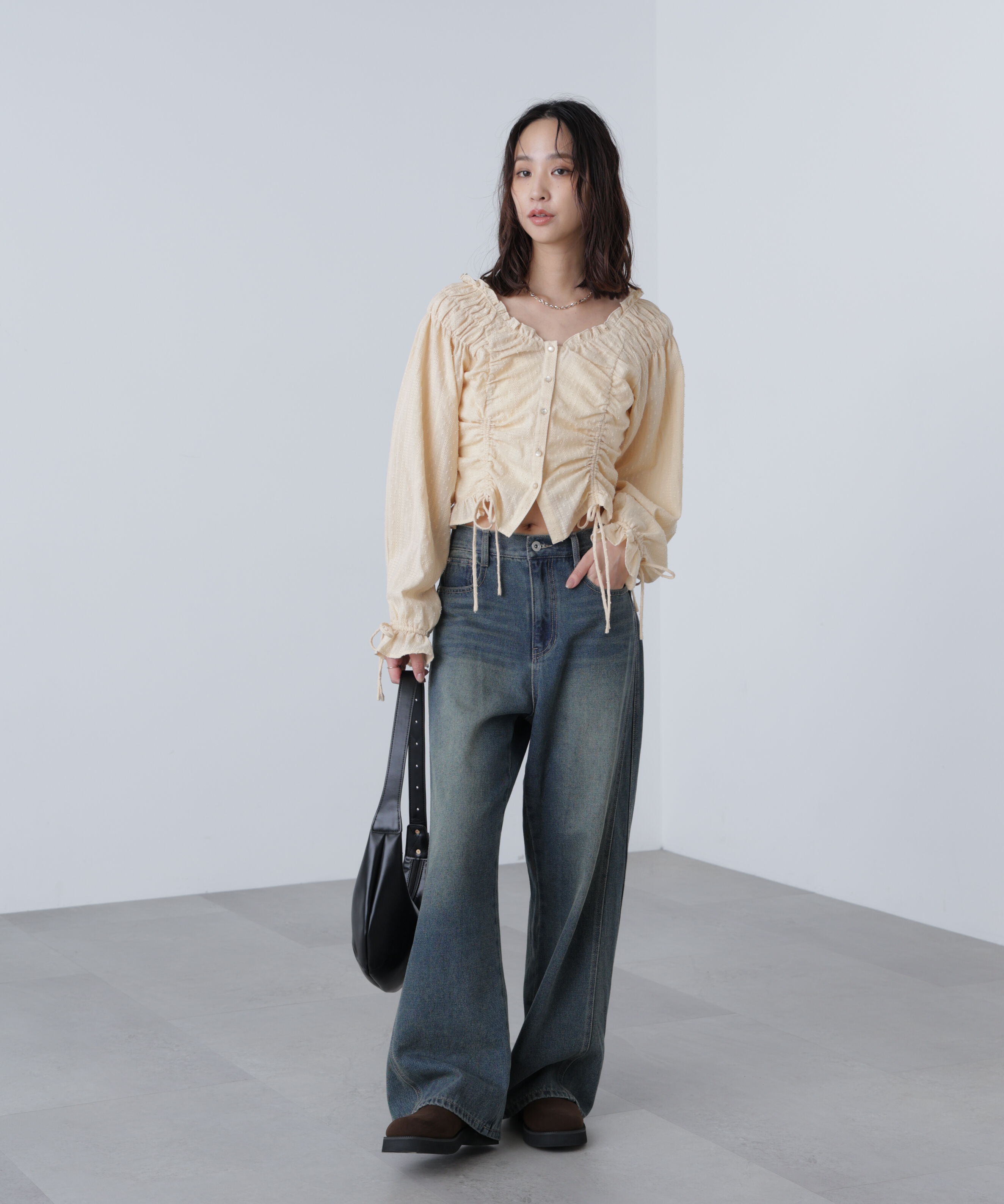  「ドロストリボン長袖ブラウス」|シャツ・ブラウス|