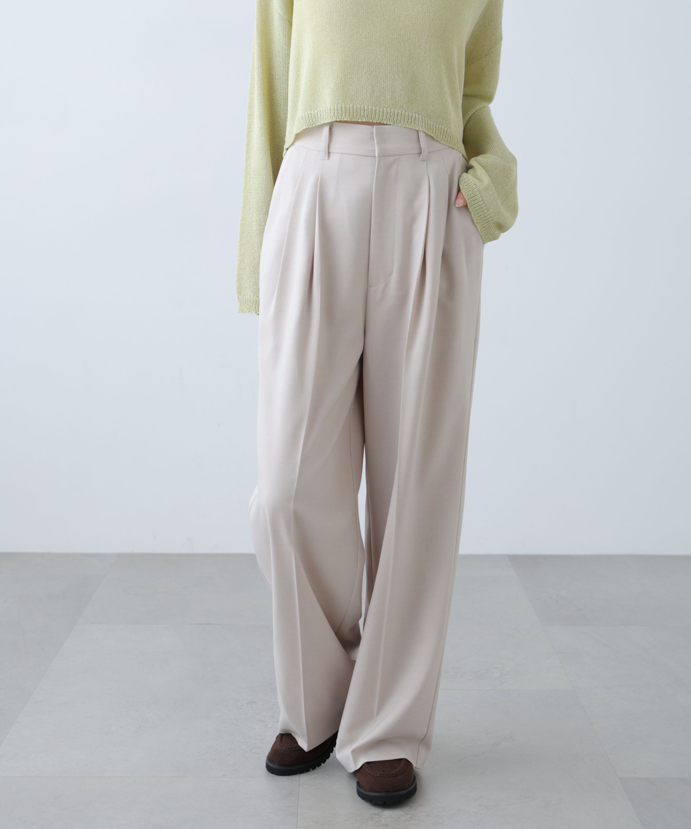  「[低身長サイズ/Sシリーズ]梳毛調合繊タックワイドパンツ」|その他|