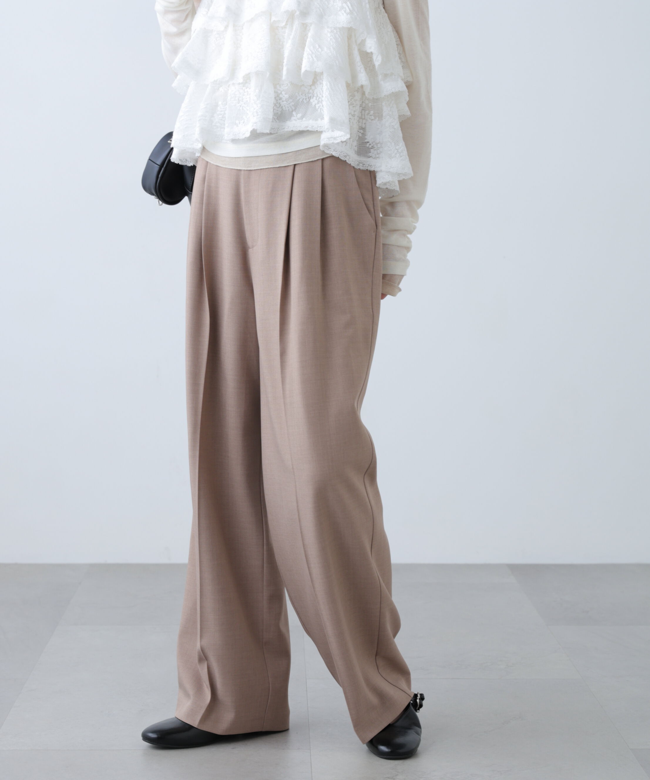  「[低身長サイズ/Sシリーズ]梳毛調合繊タックワイドパンツ」|その他|