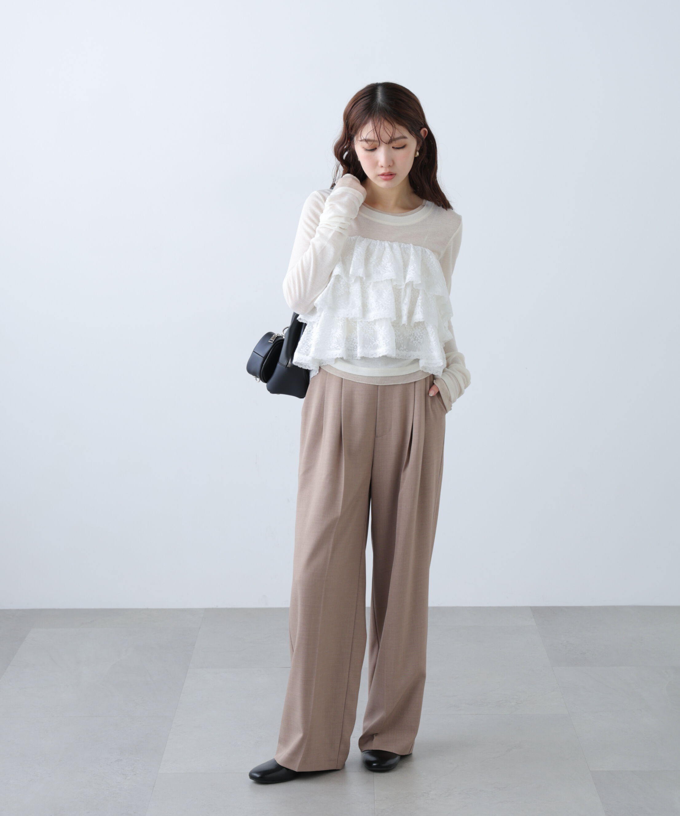  「[低身長サイズ/Sシリーズ]梳毛調合繊タックワイドパンツ」|その他|