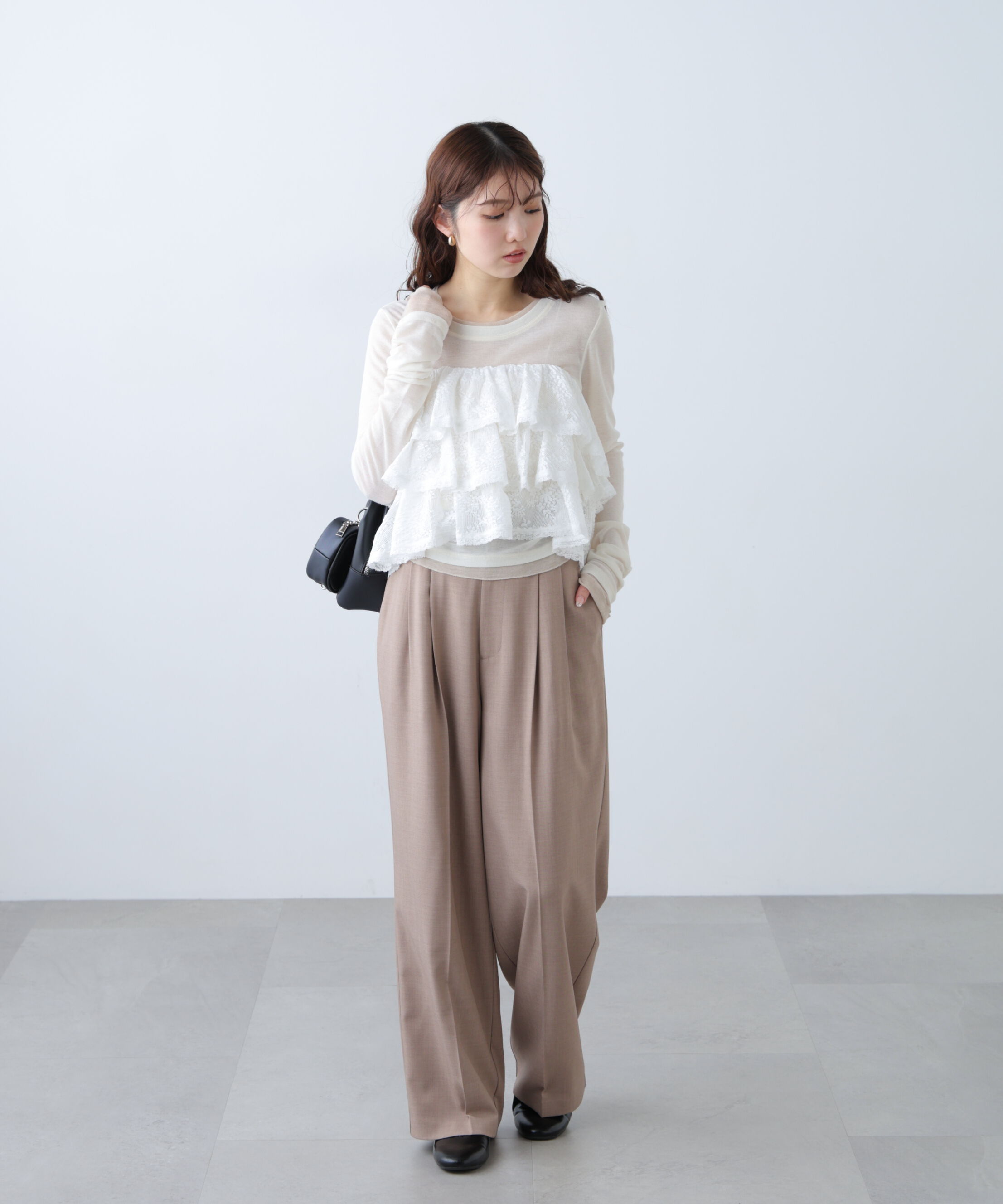  「[低身長サイズ/Sシリーズ]梳毛調合繊タックワイドパンツ」|その他|