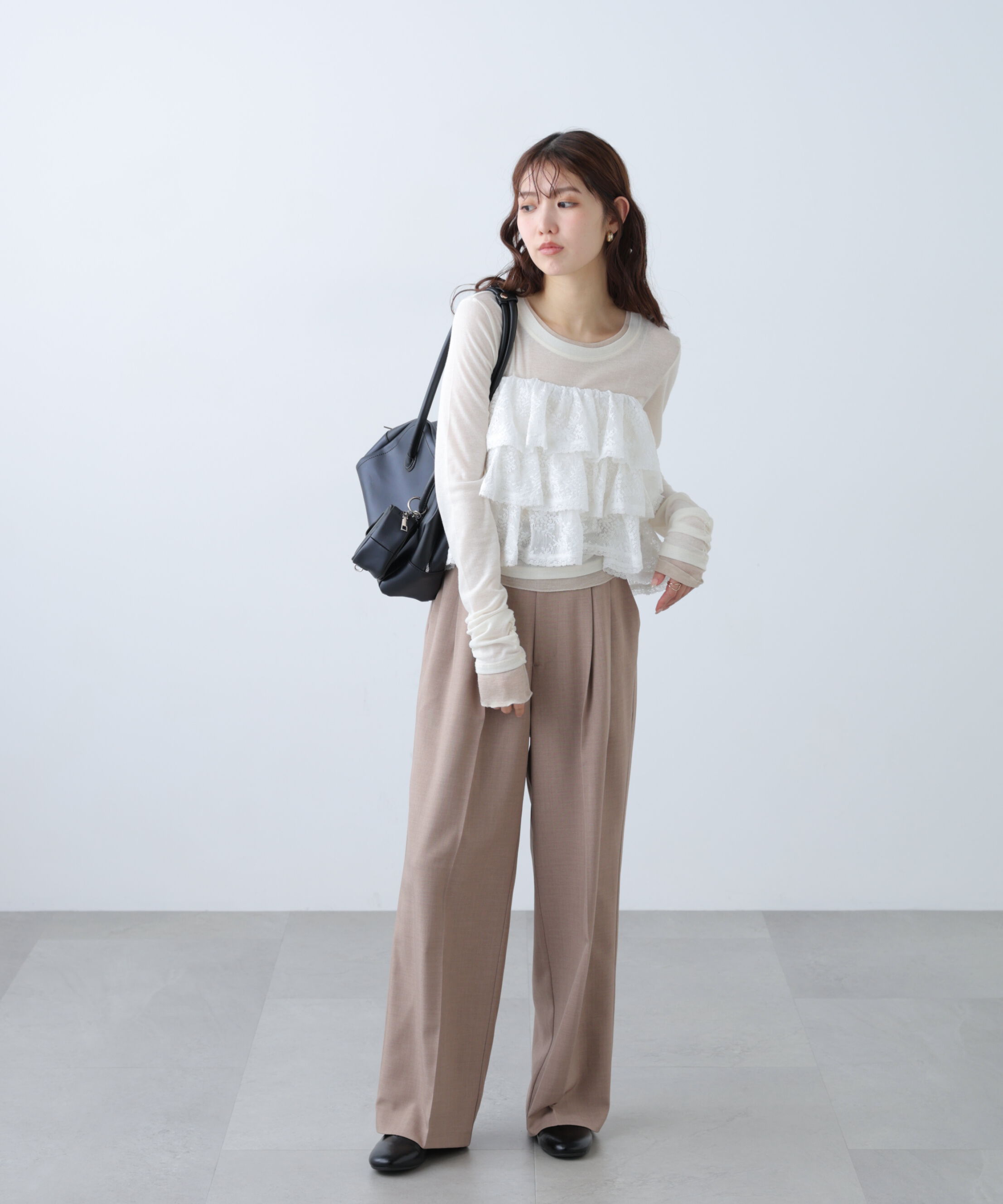  「[低身長サイズ/Sシリーズ]梳毛調合繊タックワイドパンツ」|その他|